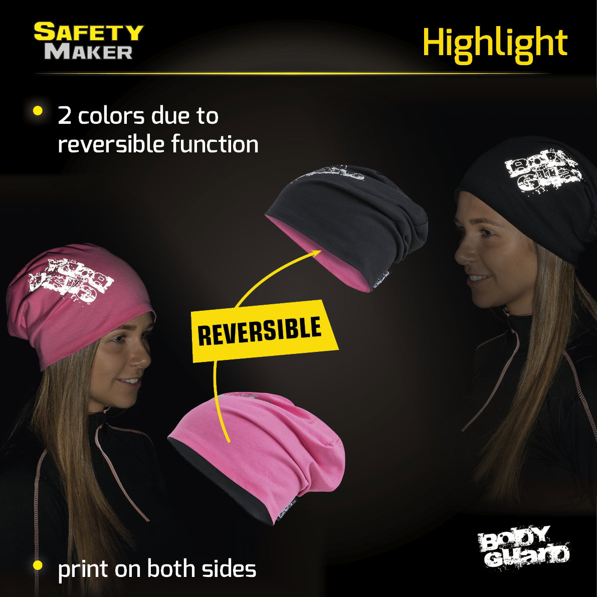 berretto reversibile, berretto, berretto sportivo riflettente rosa-argento