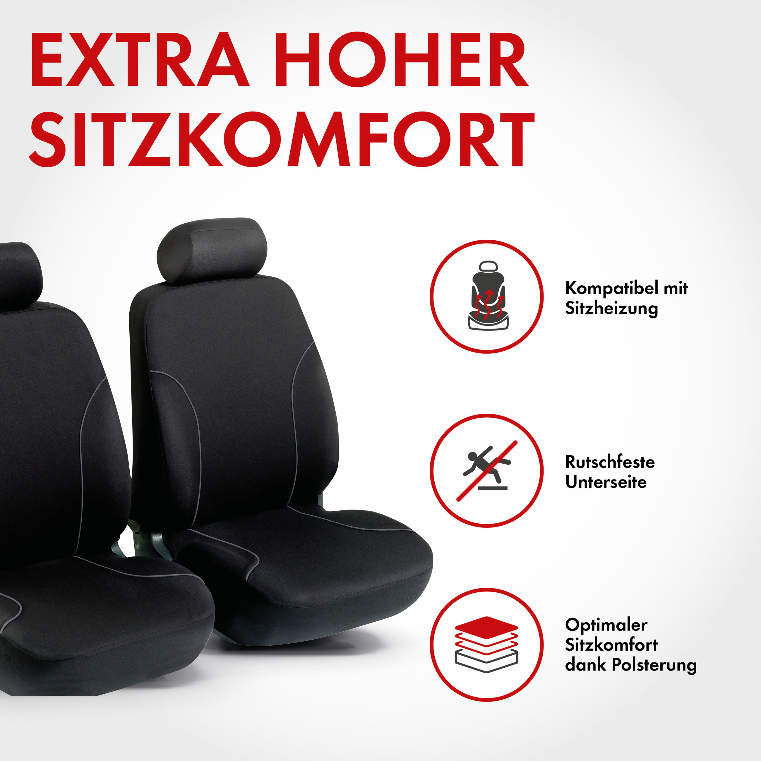 Autositzbezug ZIPP-IT Basic Allessandro, PKW-Schonbezüge für 2 Vordersitze mit Reißverschluss-System schwarz