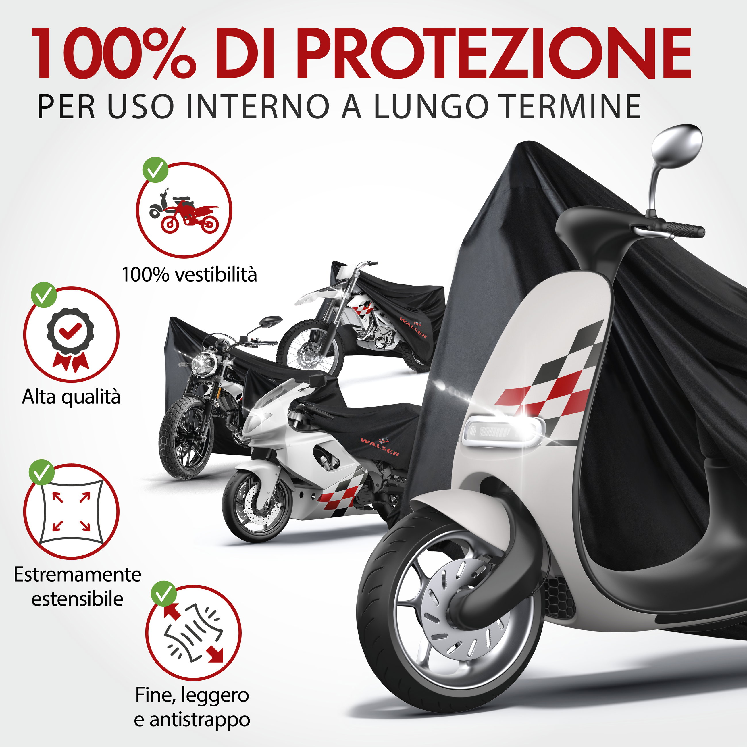 Telone per moto Indoor Stretch M, telone traspirante per moto da interno, garage per moto da interno - 215x95x120 cm nero