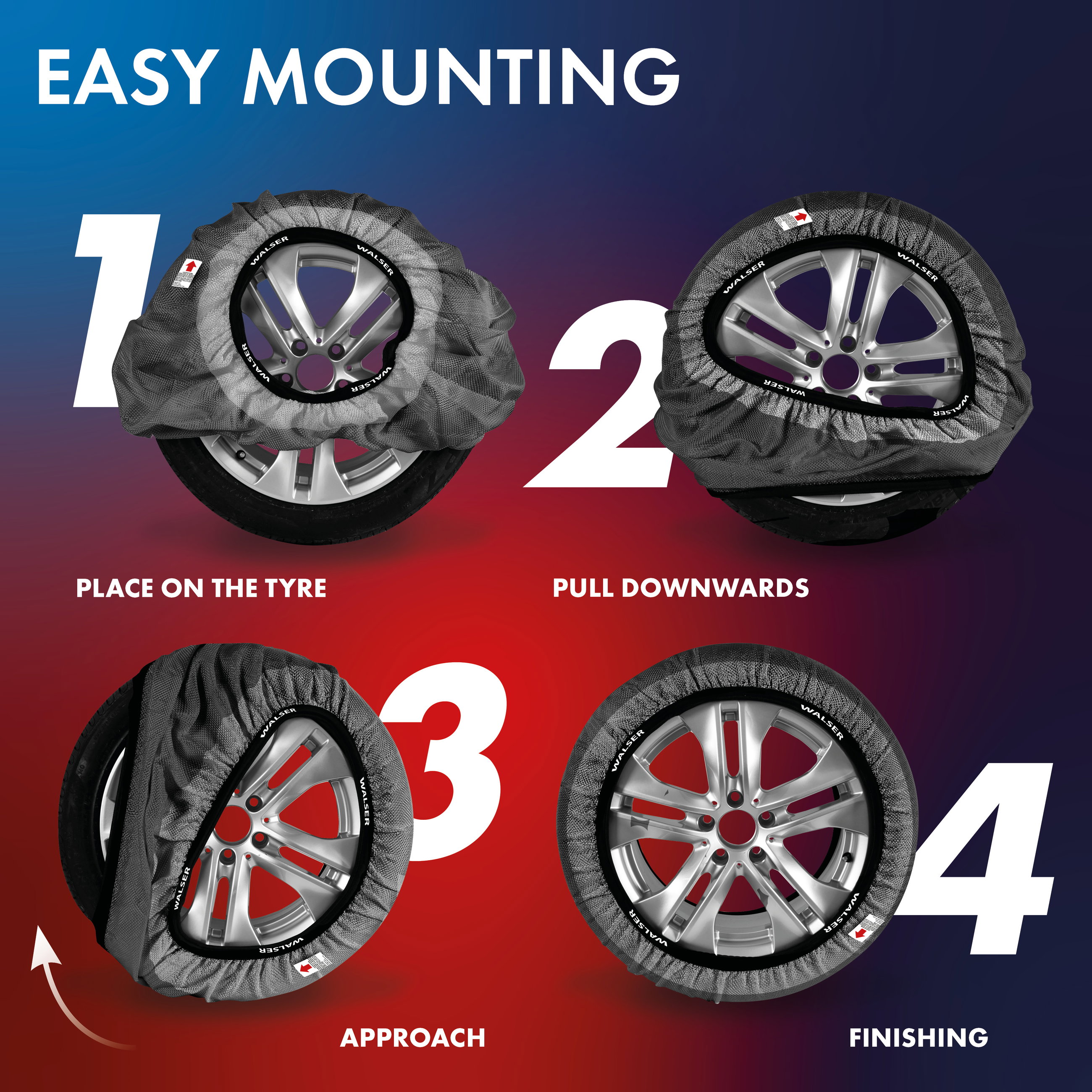 Premium Snow Chains Easygo L, 2 pieces Textile Snow Chains homologated according to EU standard 16662-1, Snow Socks Set of 2 grey/black