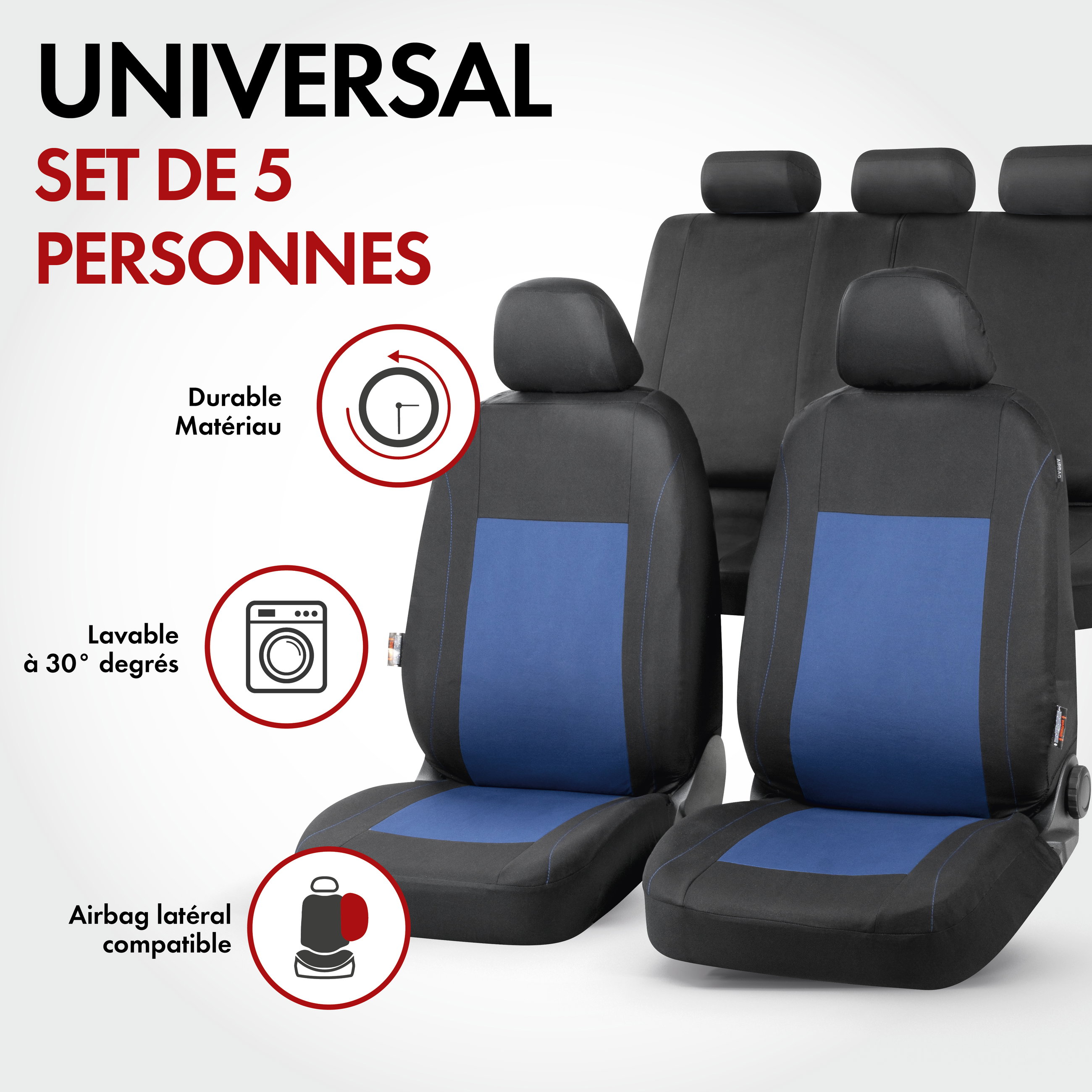 Housses de sièges Sandray bleu-noir set complet
