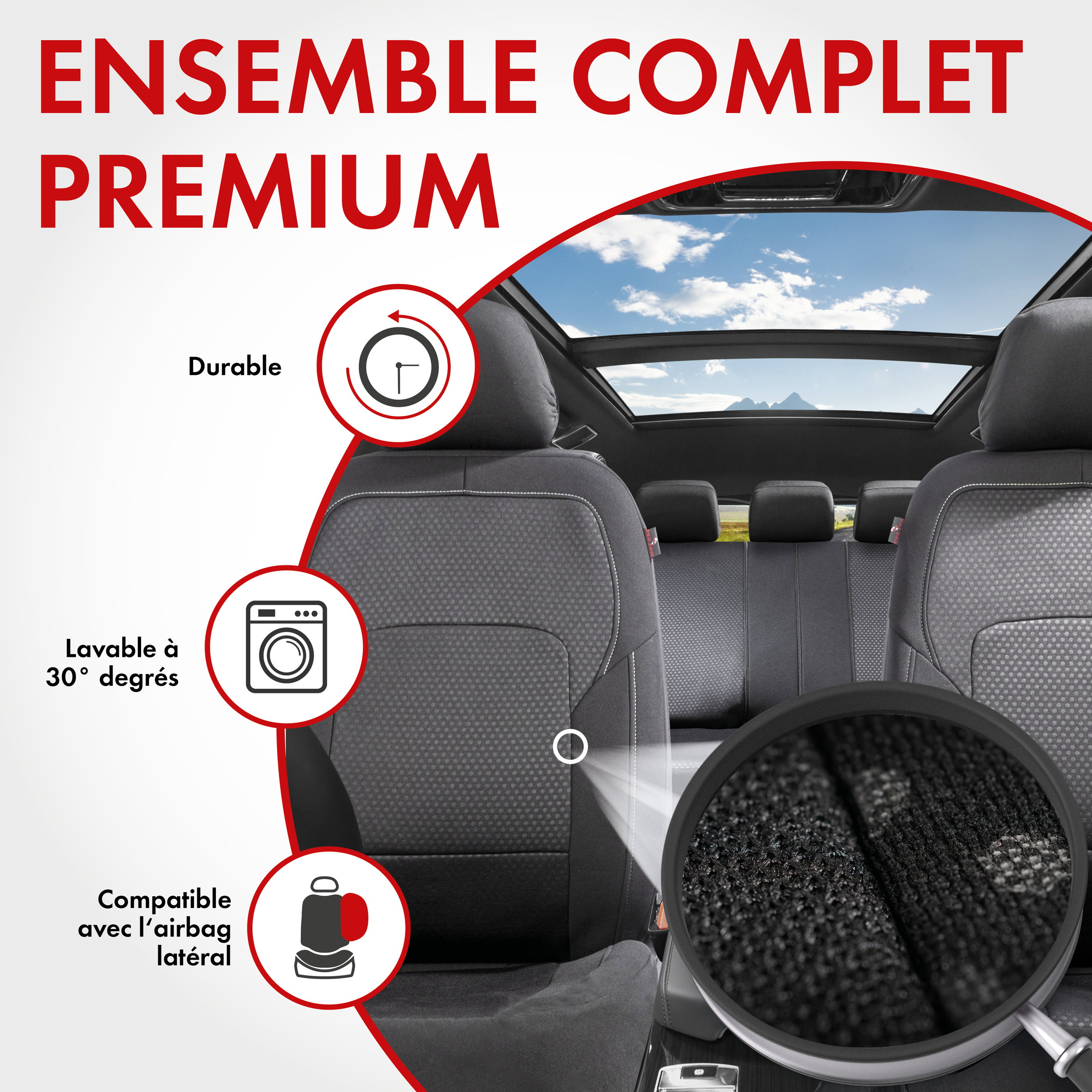 ZIPP IT Premium Housse de sièges Logan complet avec système de fermeture éclair noir/argent