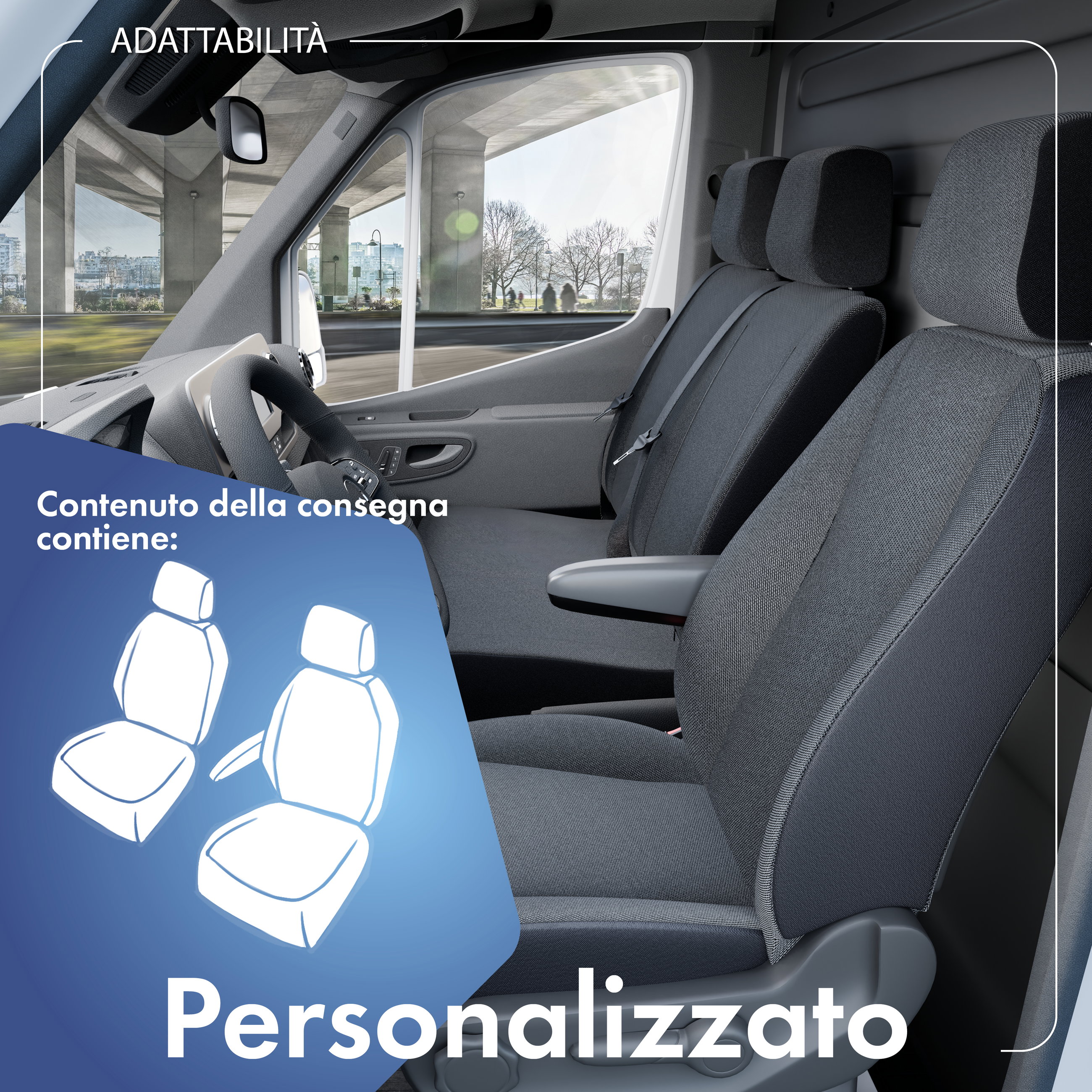 Transporter Coprisedili in tessuto per Ford Transit Courier 2, 1 sedile singolo conducente (incavo del bracciolo a destra) & sedile singolo passeggero anteriore