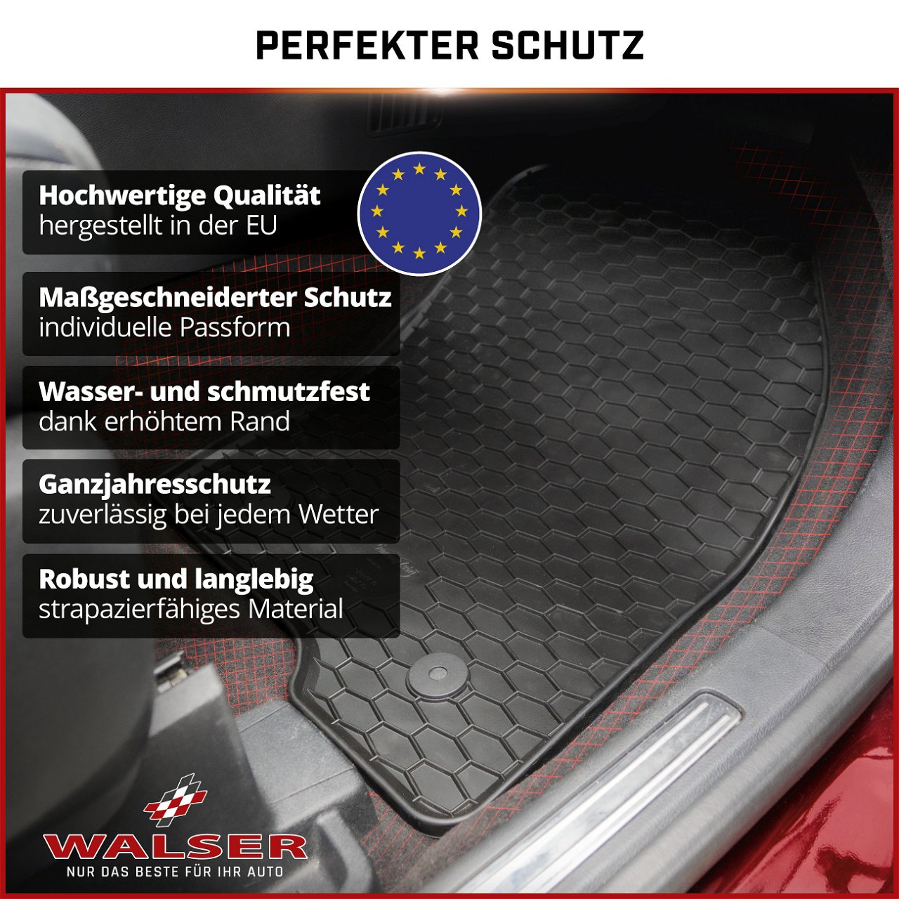 Hohe Gummi-Fußmatten passend für Citroen Spacetourer/Peugeot Traveller/Toyota ProAce Verso ab 9/2016/Opel Zafira Life ab 2019 (3. Reihe) AZUGA