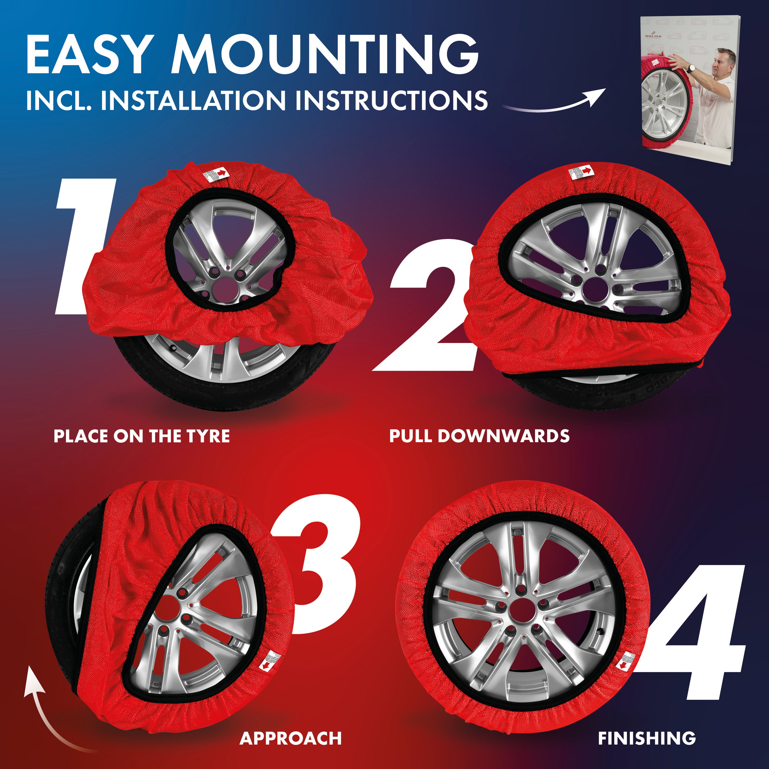Textile Snow Chains Easygo XXL, Set of 2 Textile Snow Chains Homologated to EU Standard 16662-1, Car Snow Chains, Car Snow Socks Winter 2 Pieces Red