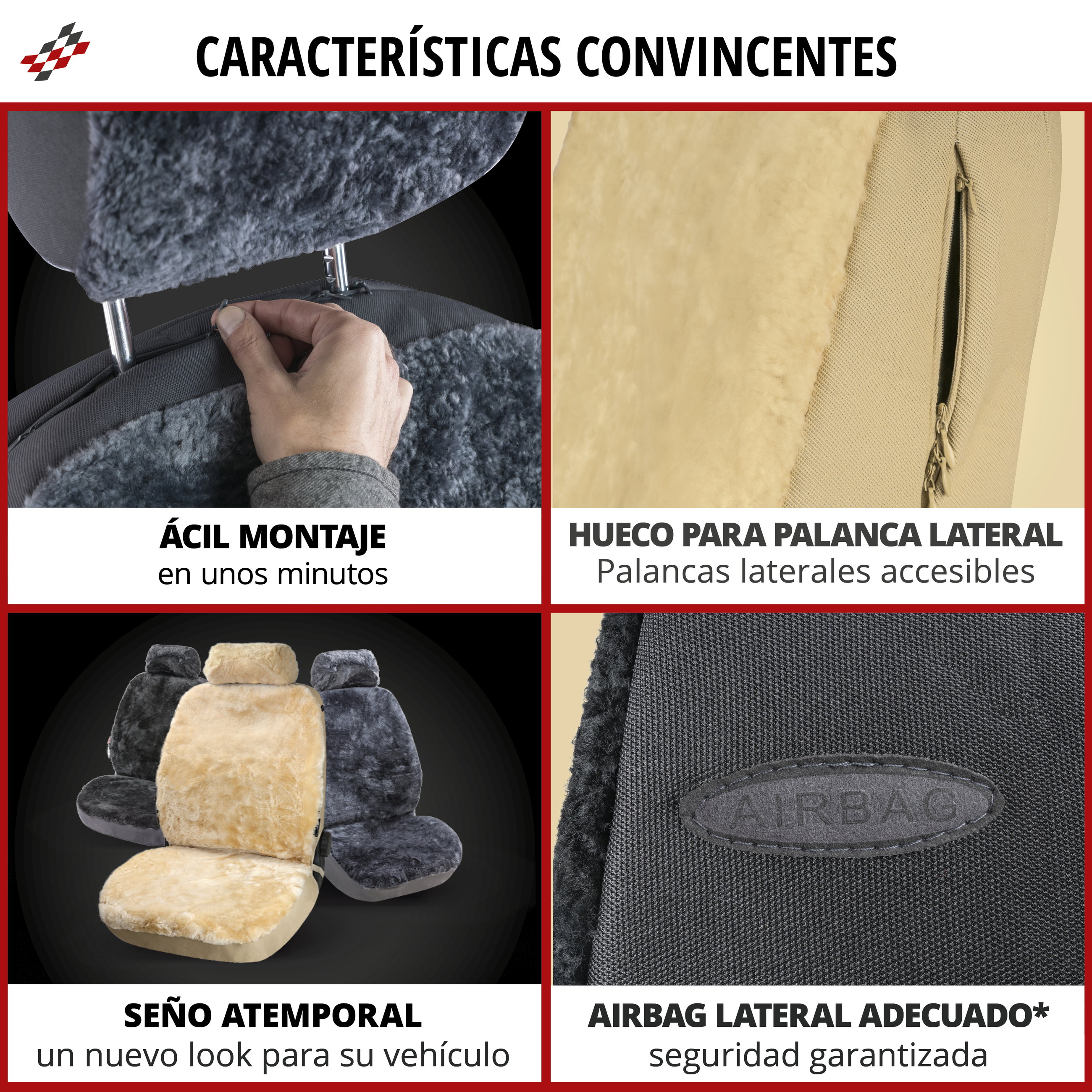 Funda de asiento Iva de piel de cordero, funda protectora de coche asiento individual, ZIPP-IT piel de corderofunda con cremallera beige, 1 pieza