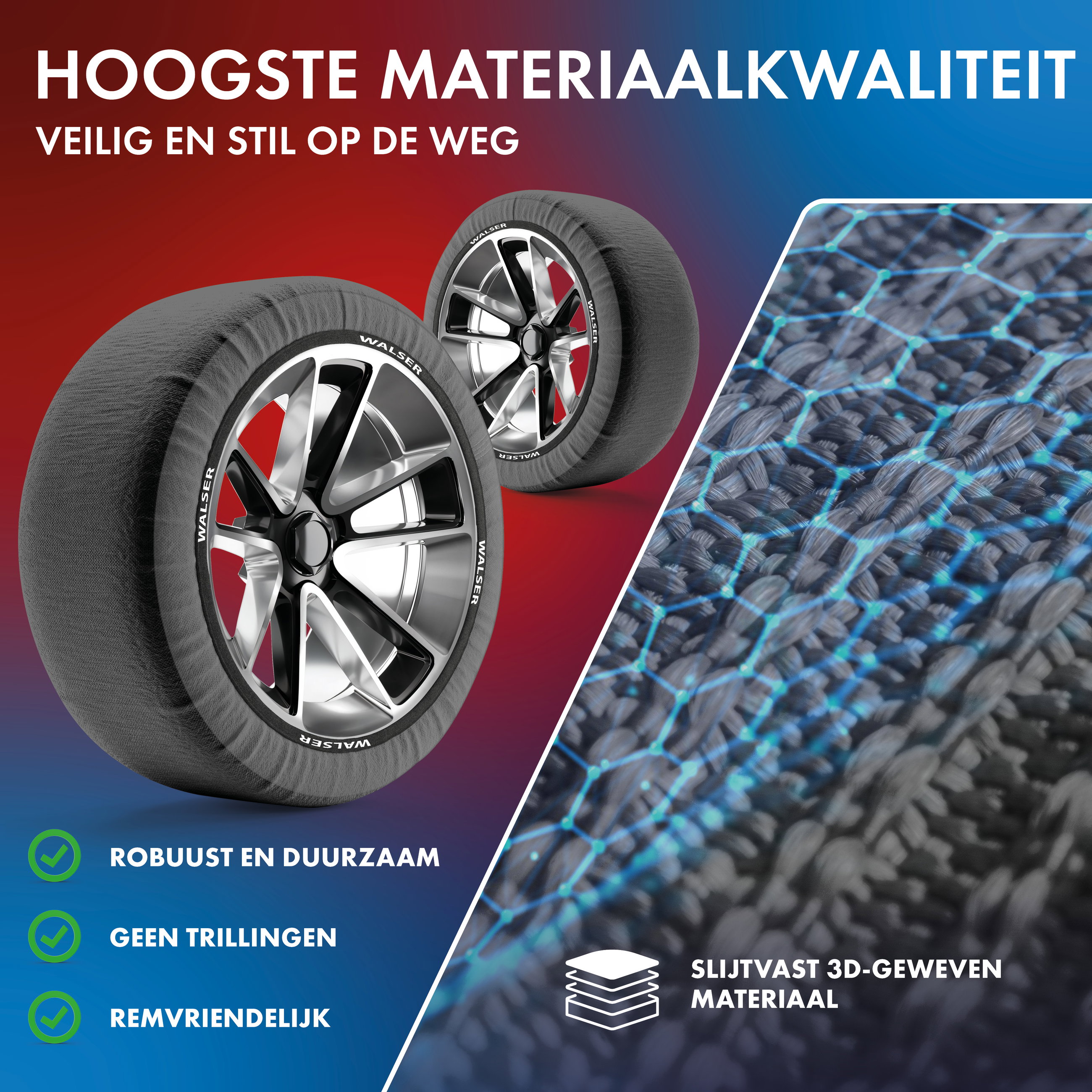 Premium Sneeuwkettingen Alternatief Easygo L, Textiel Sneeuwkettingen gehomologeerd volgens EU-norm 16662-1, Sneeuwkousen Set van 2 zwart/grijs