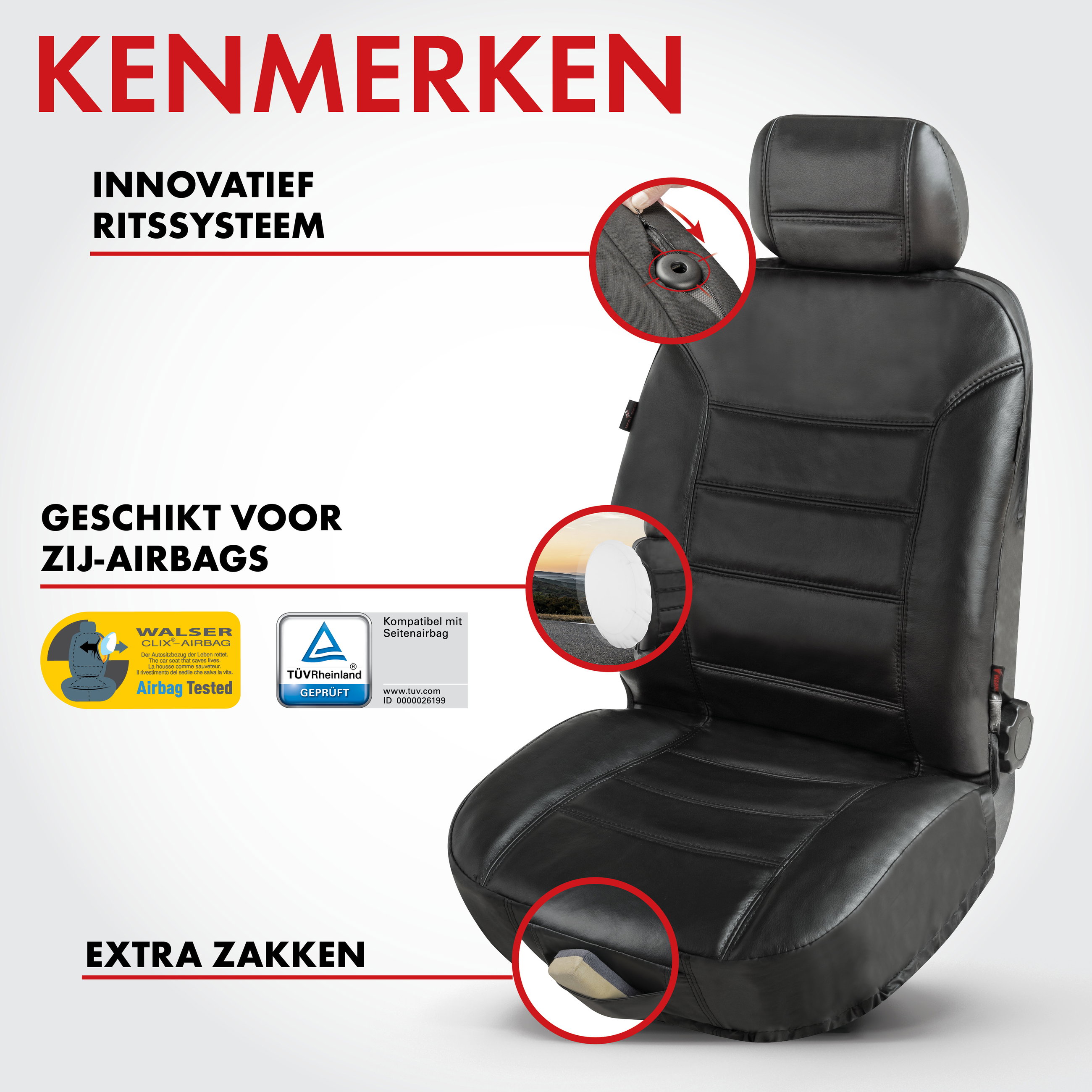 Autostoelhoes Billy van echt leer zwart ZIPP-IT, 1 stuk