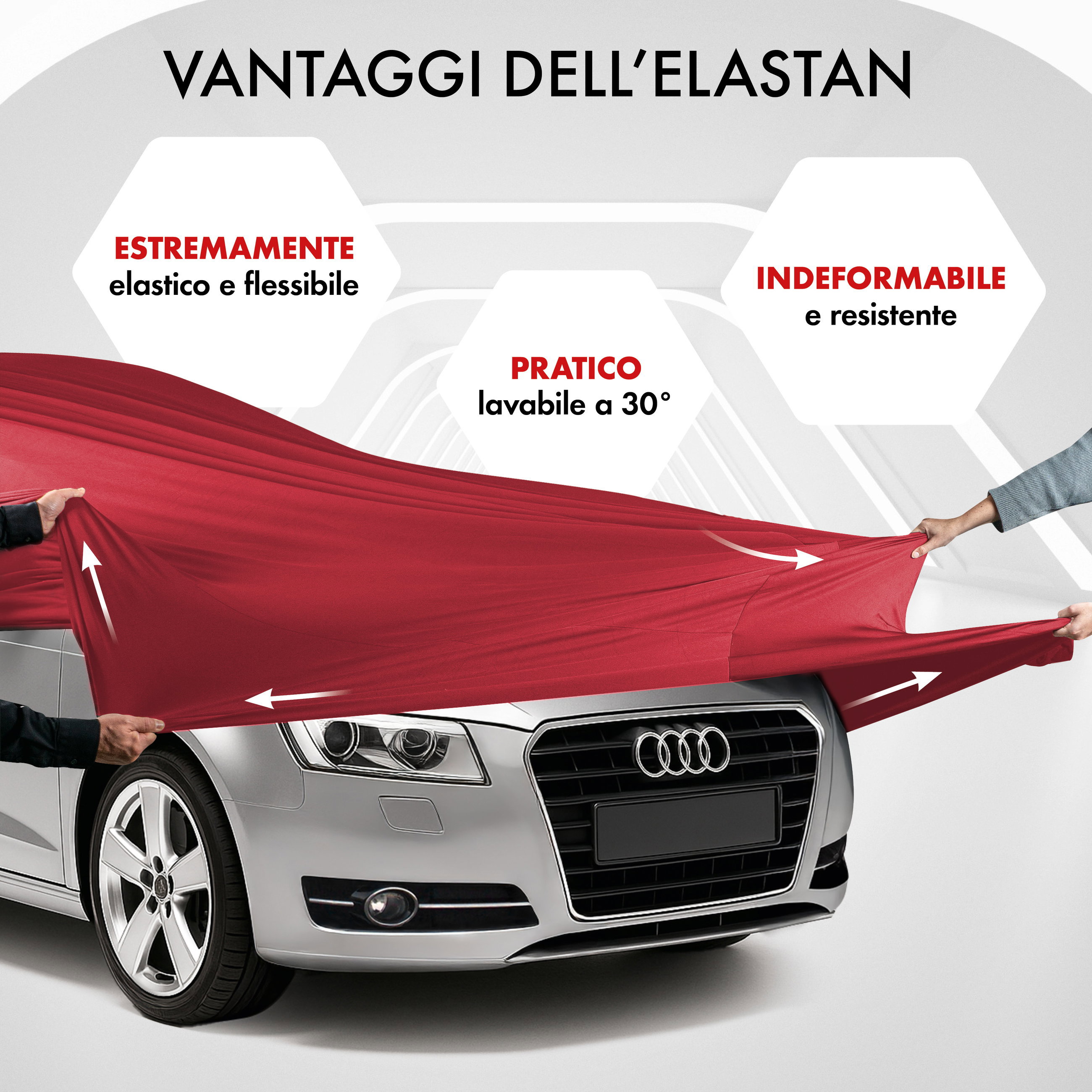 Premium Telo Copriauto da interno Indoor Stretch Plus, Copertura protettiva per uso interno Misura 4 station wagon rosso