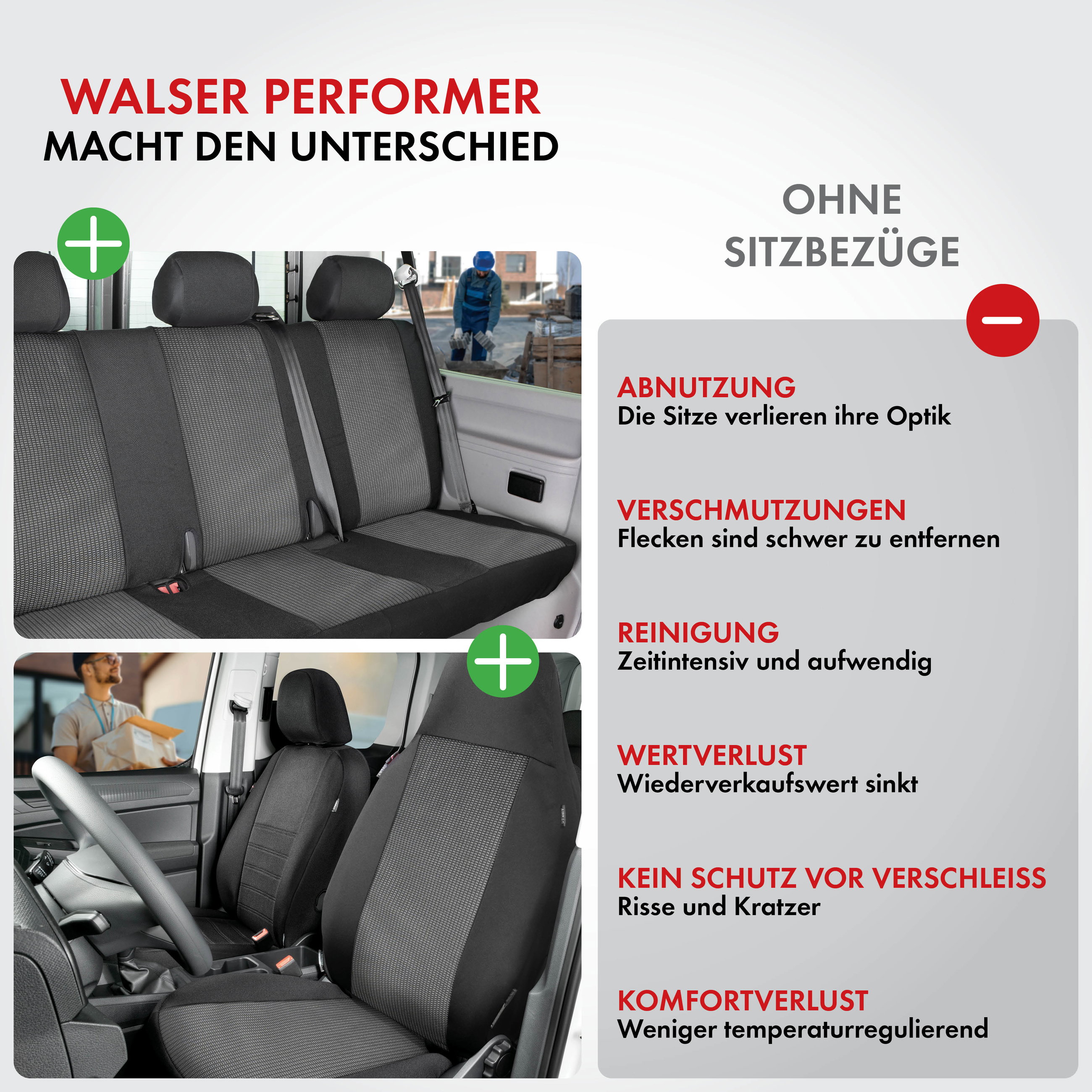 Transporter Sitzbezug Performer, 3er Bankbezug 2. Reihe, PKW Schonbezug aus 100% Polyester für Van/Transporter/Bus