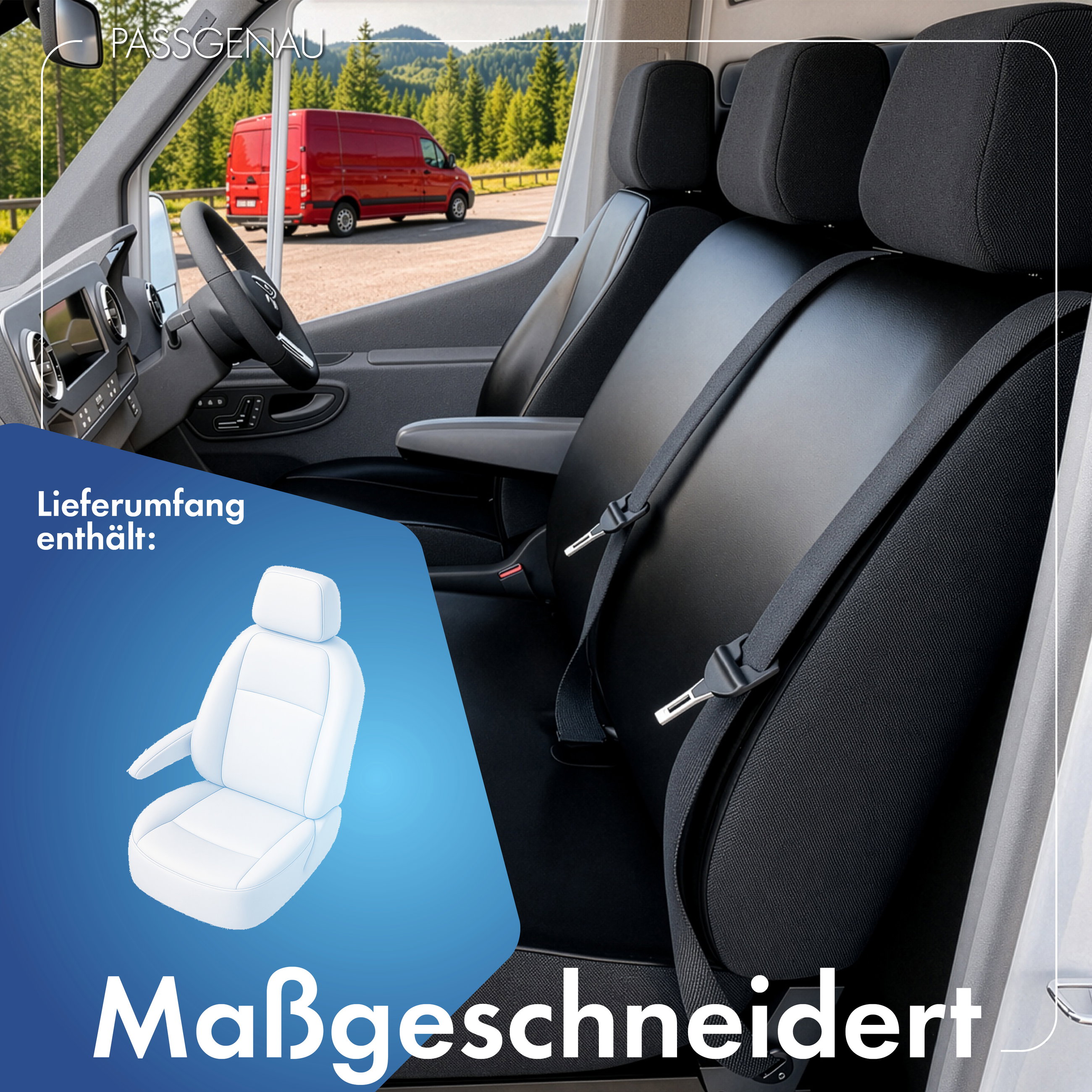 Ford Transit Connect kompatibler Sitzbezug Kunstleder, passgenau für Einzelsitz vorne (Ausnehmung Armlehne rechts), robuste Sitzbezüge Transporter/Van anthrazit