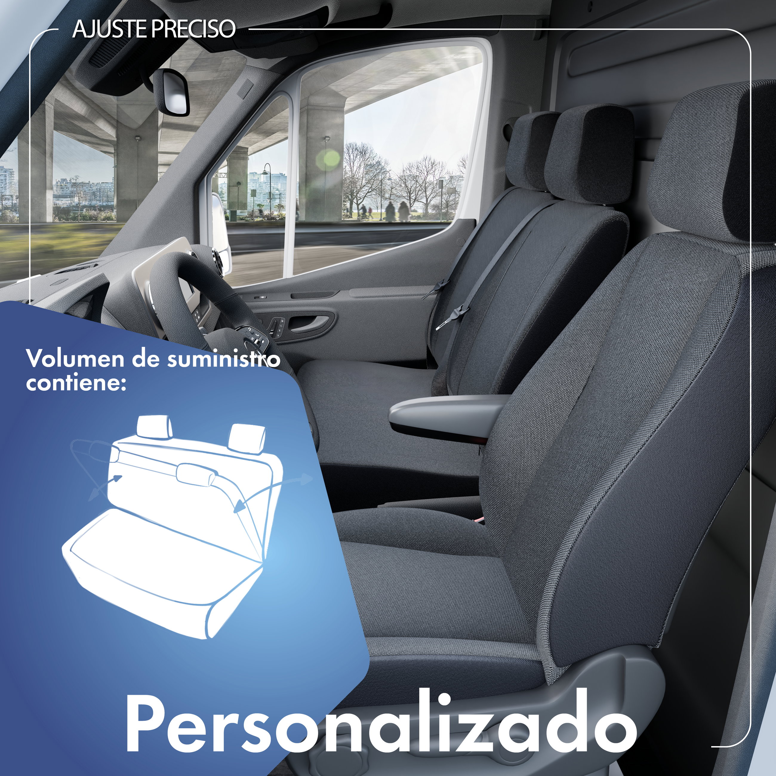 VW T6/Caravelle T6 funda de asiento compatible de tela, ajuste perfecto para banco doble delantero respaldo abatible, fundas de asiento robustas para furgoneta/van antracita