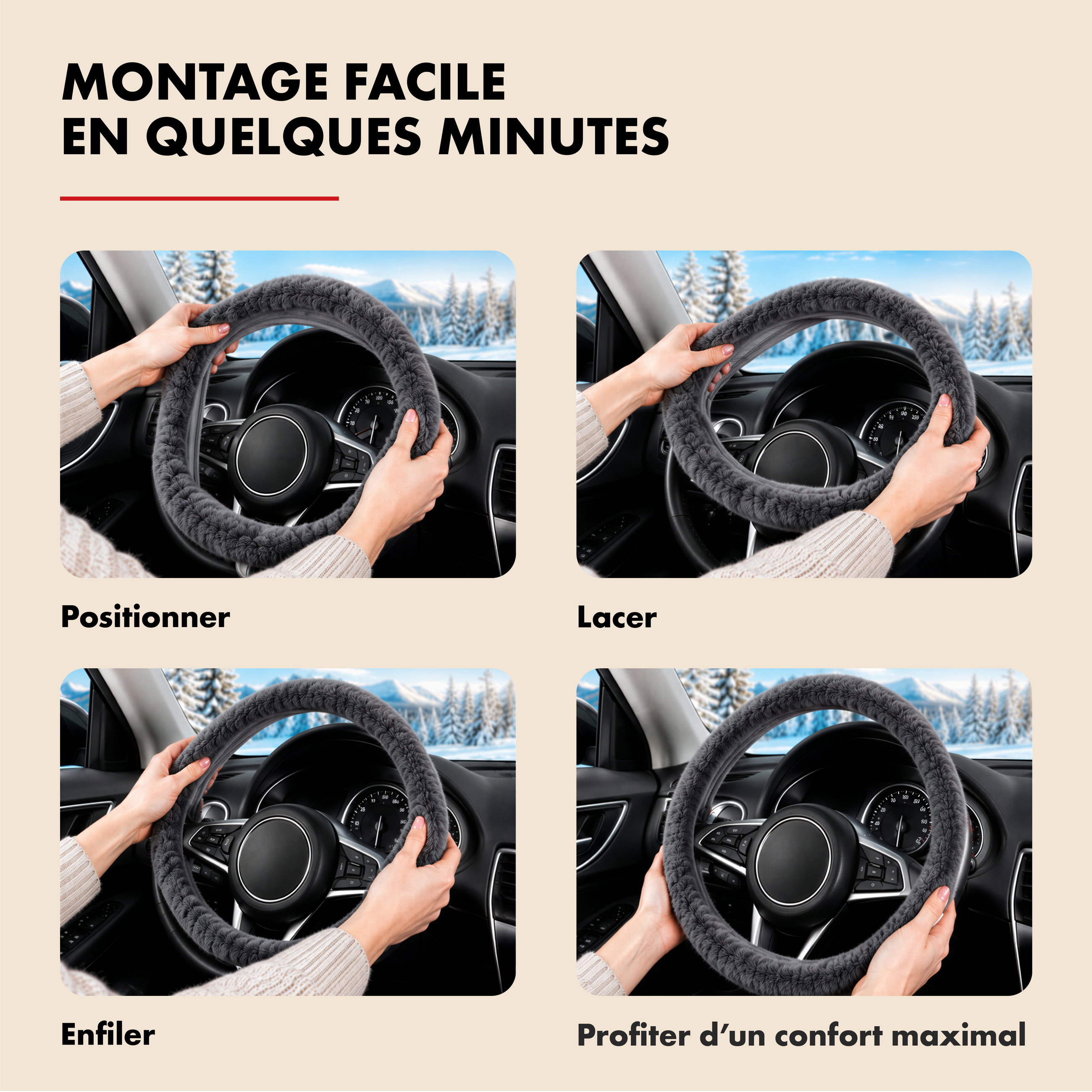 Houssse de volant en peau d'agneau - Houssse de volant en noir