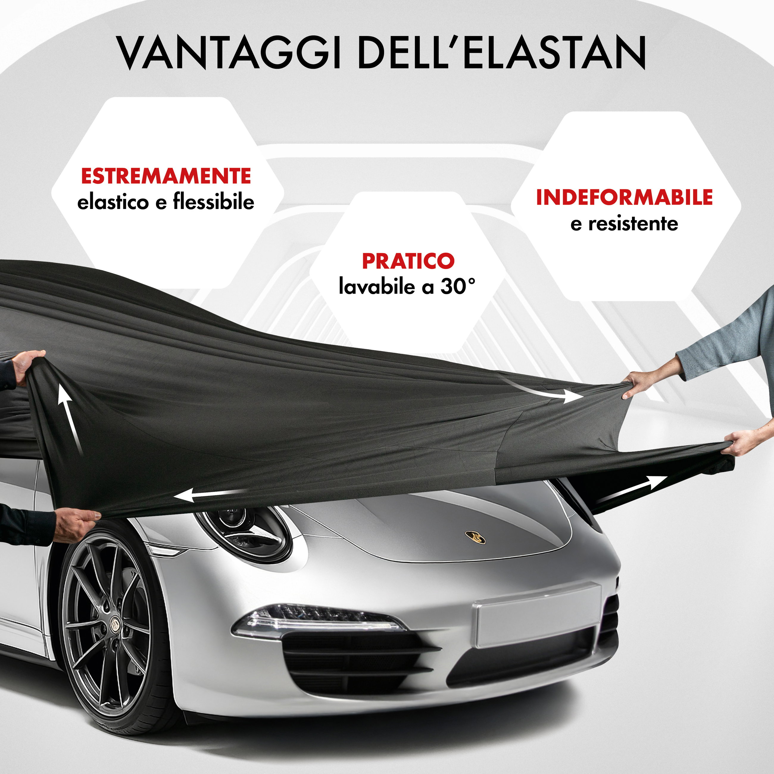 Premium Telo Copriauto da interno Indoor Stretch Plus, Copertura protettiva per uso interno Misura 2 Auto nero