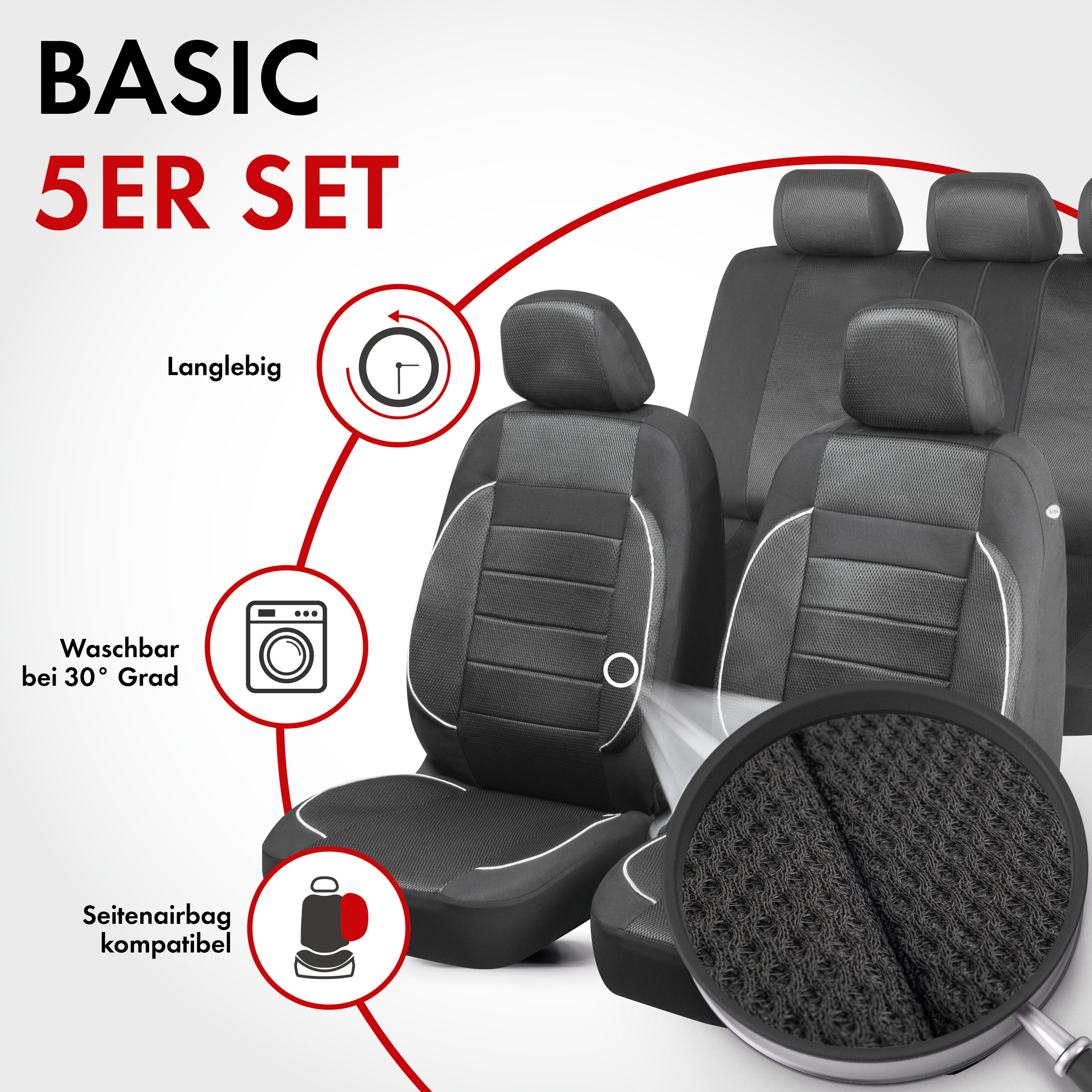 Autositzbezug ZIPP-IT Premium Rover, PKW-Schonbezüge Komplettset mit Reißverschluss-System schwarz