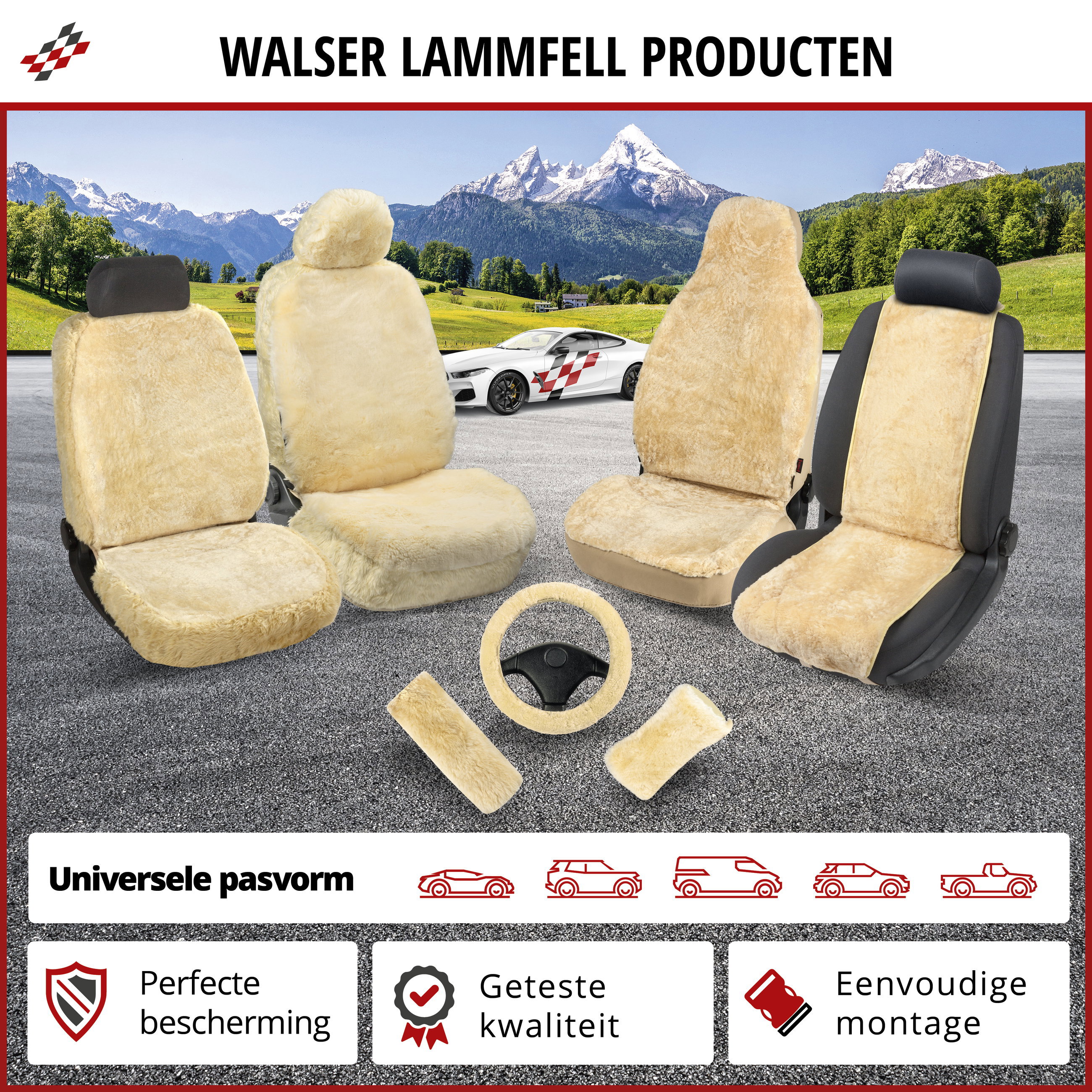 Neksteun Mila gemaakt van lamsvel zwart