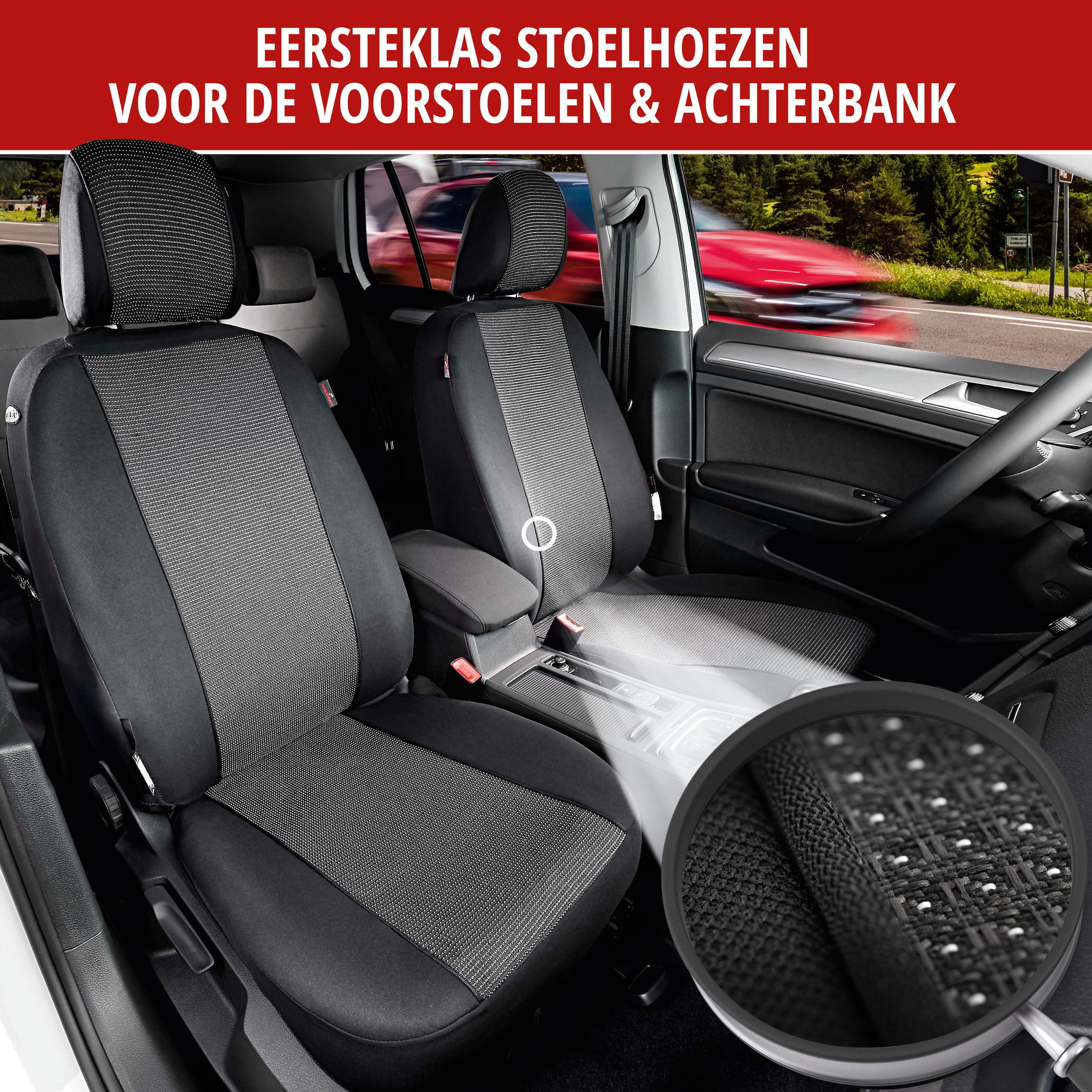 Auto stoelbeschermer Pineto set, universeel Autostoelhoes zwart-grijs, stoelbekleding Polyester
