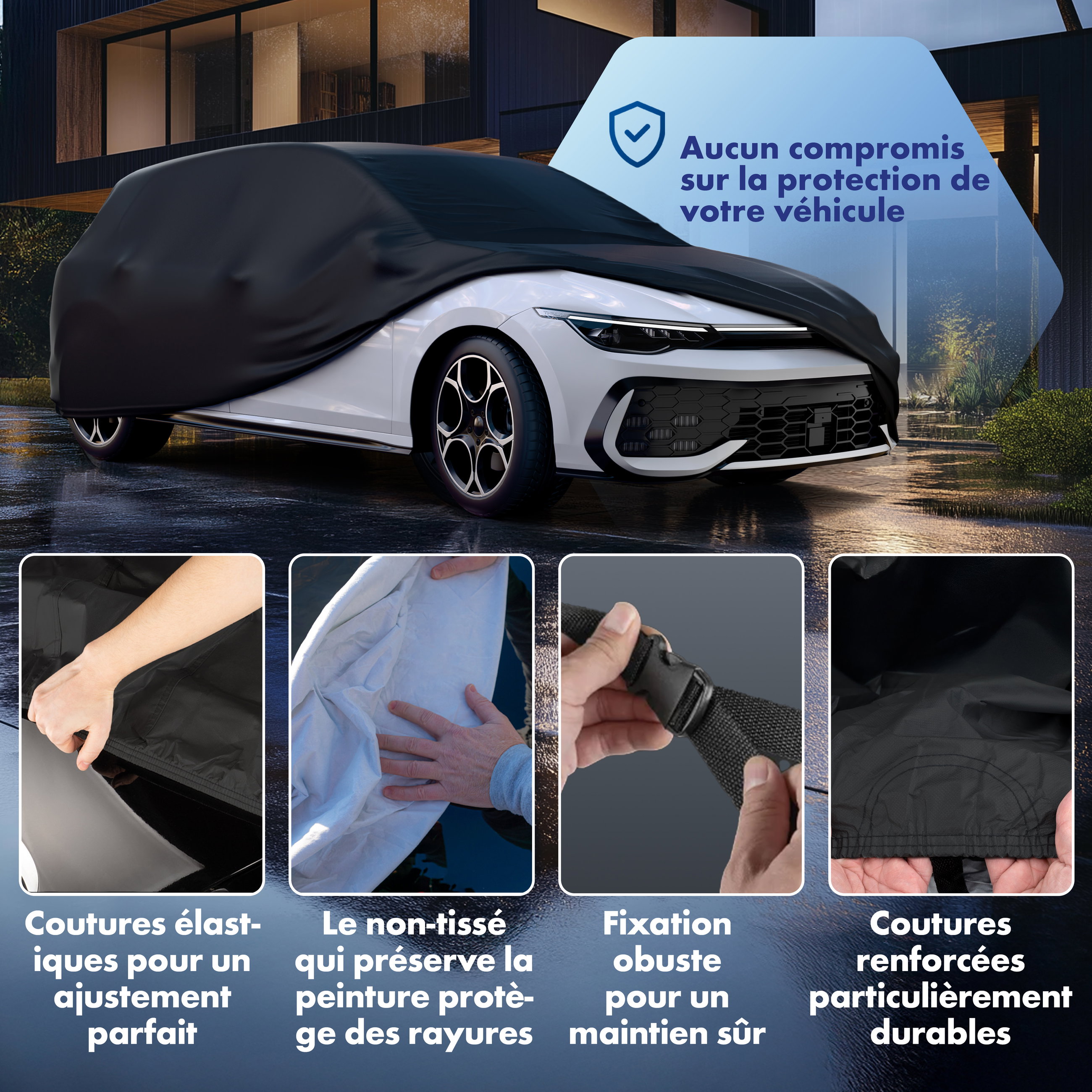 Housse de voiture All Weather, bâche de voiture garage complet taille 1 voiture noir