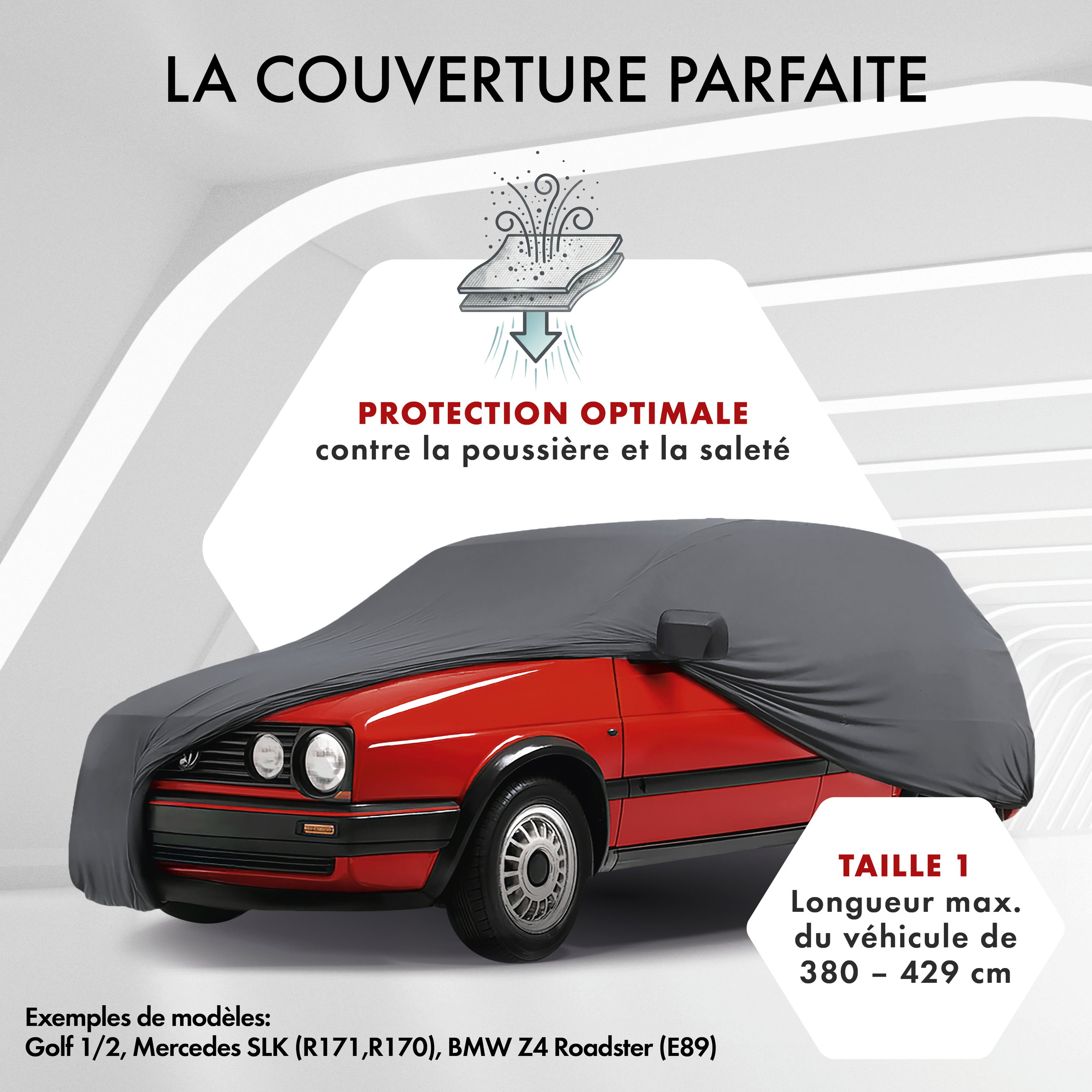 Housse de voiture Indoor Stretch, bâche complet pour l'interieur taille 1 voiture anthracite