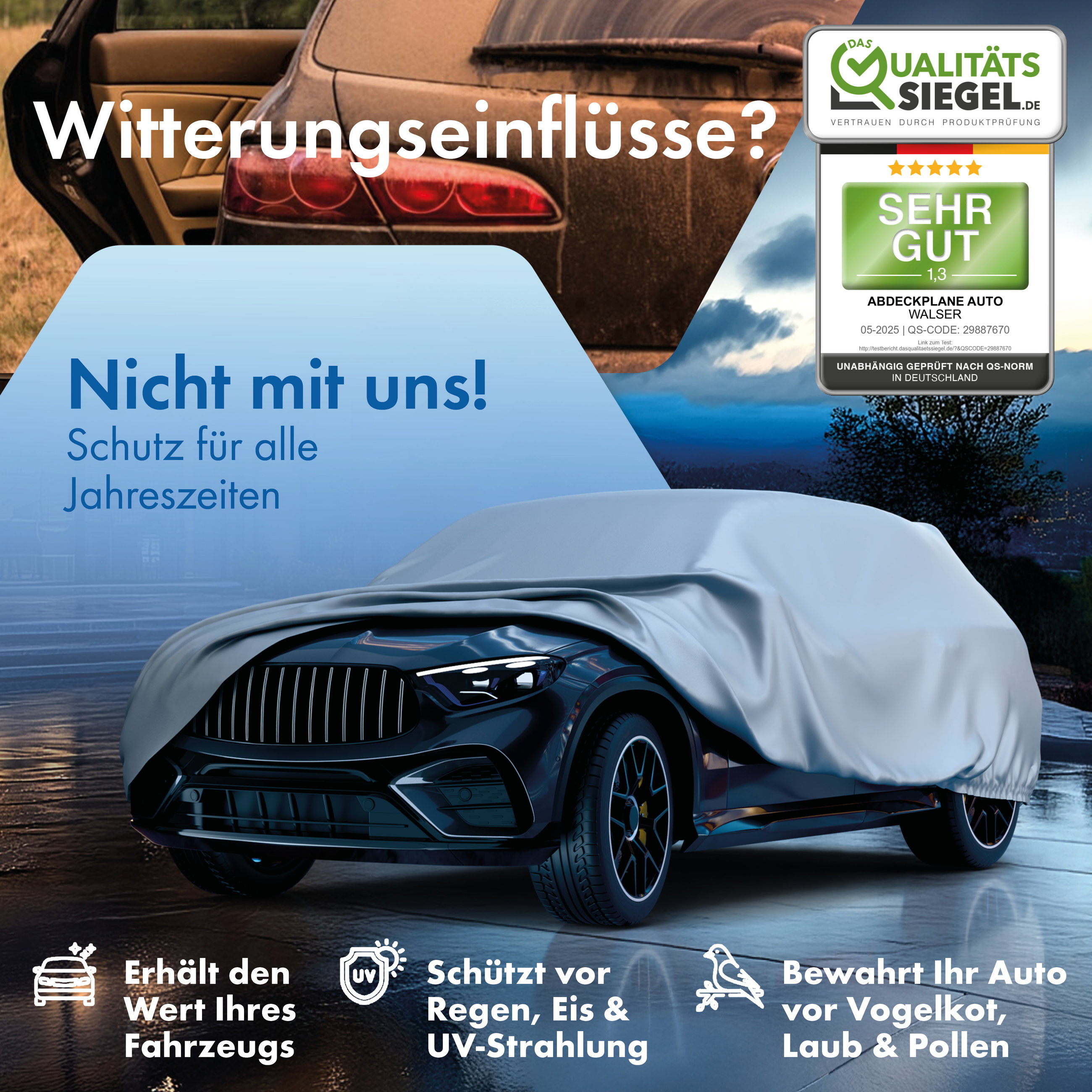Abdeckplane Auto All Weather, Autoplane Vollgarage Größe 7 SUV/VAN, Autoabdeckung silber
