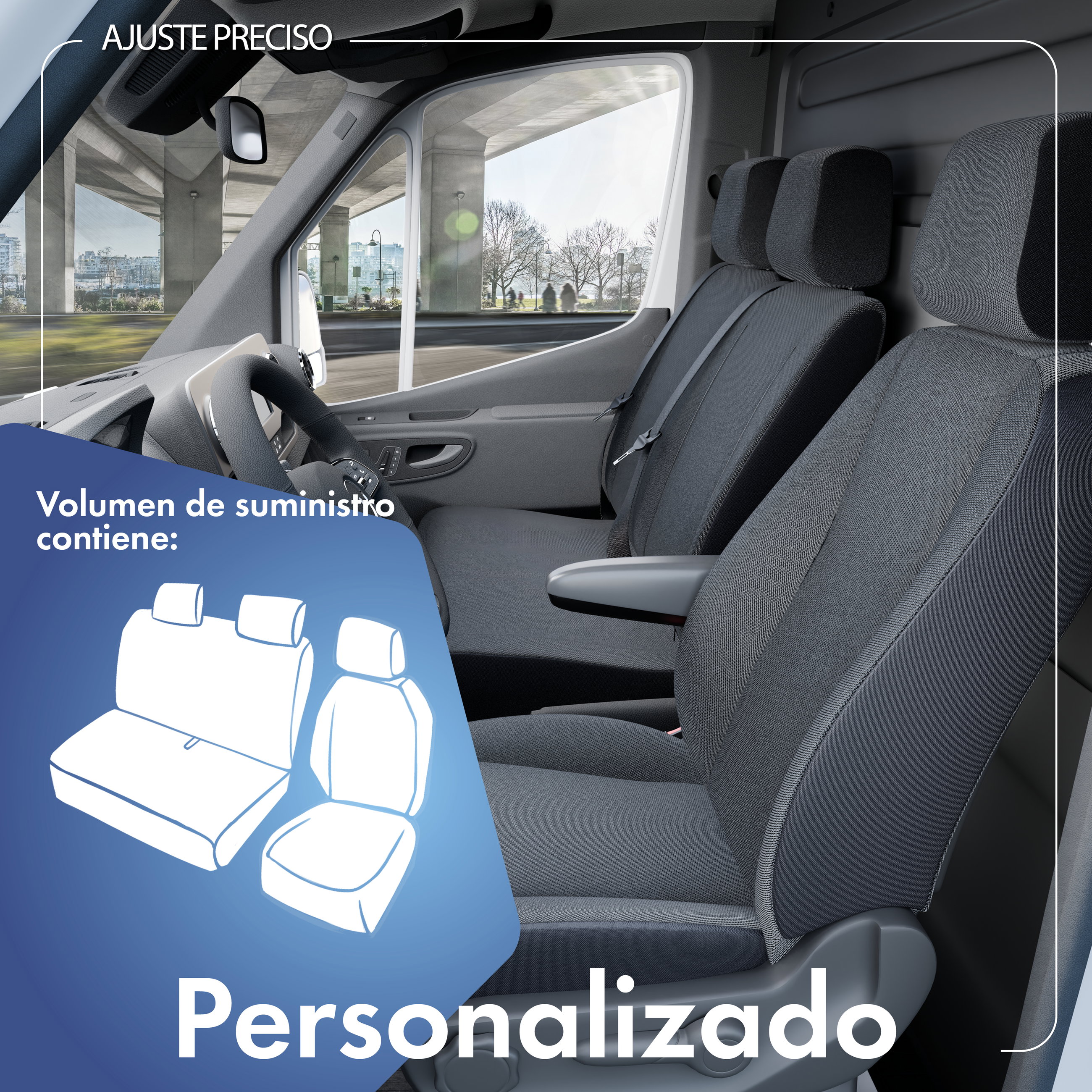 Mercedes-Benz Viano/Vito (W639) funda de asiento compatible de tela, ajuste perfecto para asiento individual + banco doble, fundas de asiento robustas para furgoneta/van antracita