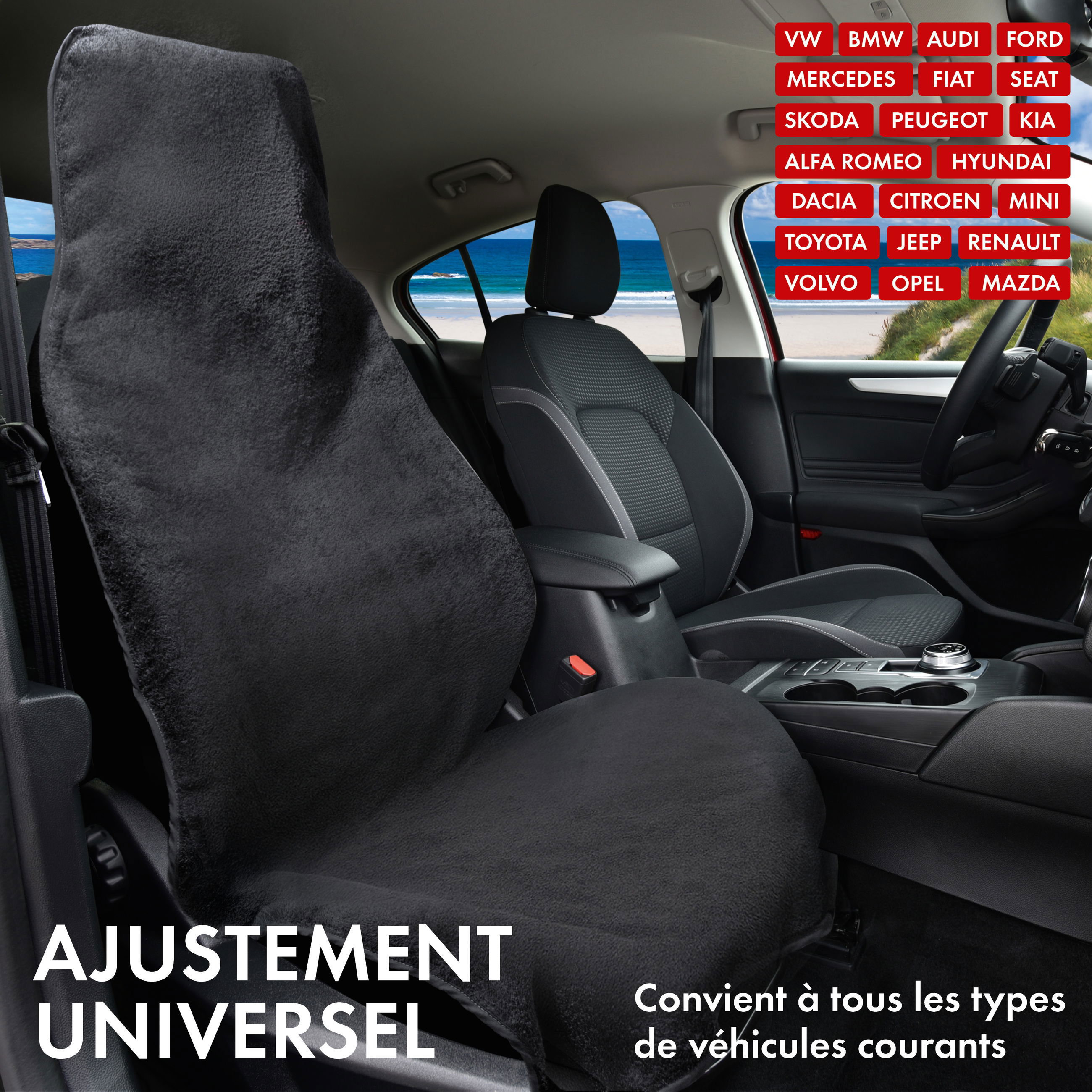 Auto Interieur, Sitzbezug, Vordersitz, Strandblick, universelle Passform