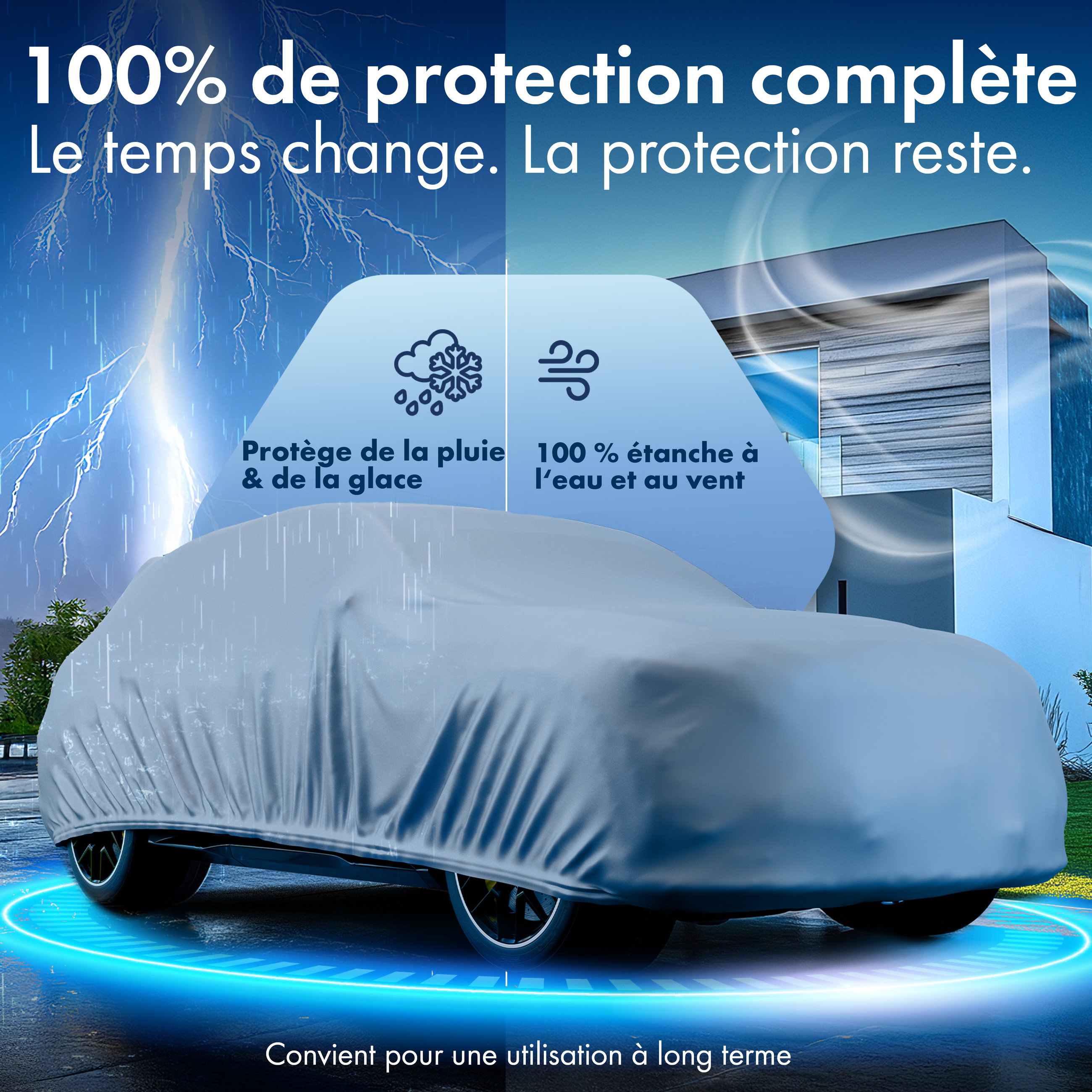 Housse de voiture All Weather, bâche de voiture garage complet taille 7 SUV/VAN argent