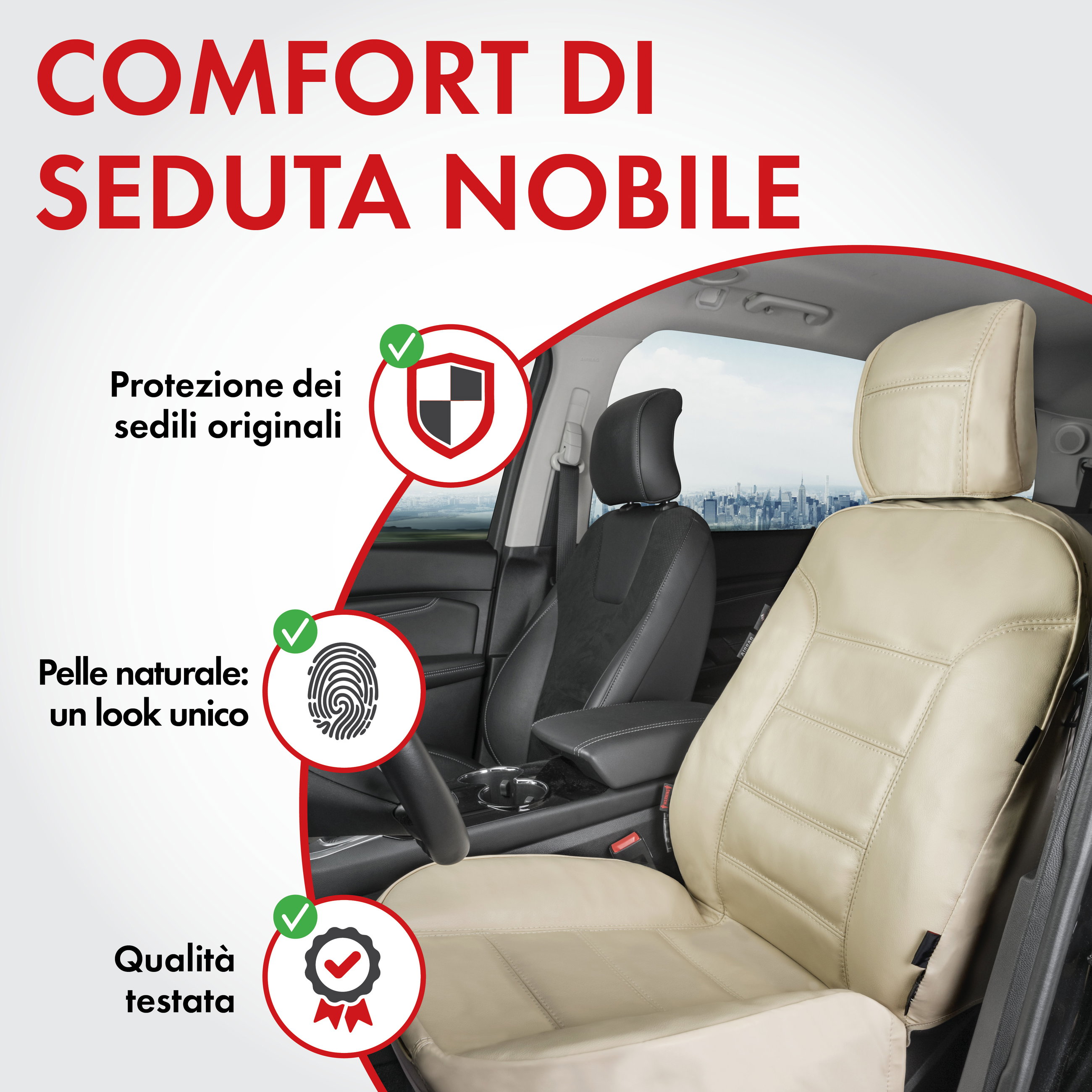 Coprisedili auto Billy in vera pelle beige ZIPP-IT, 1 pezzo