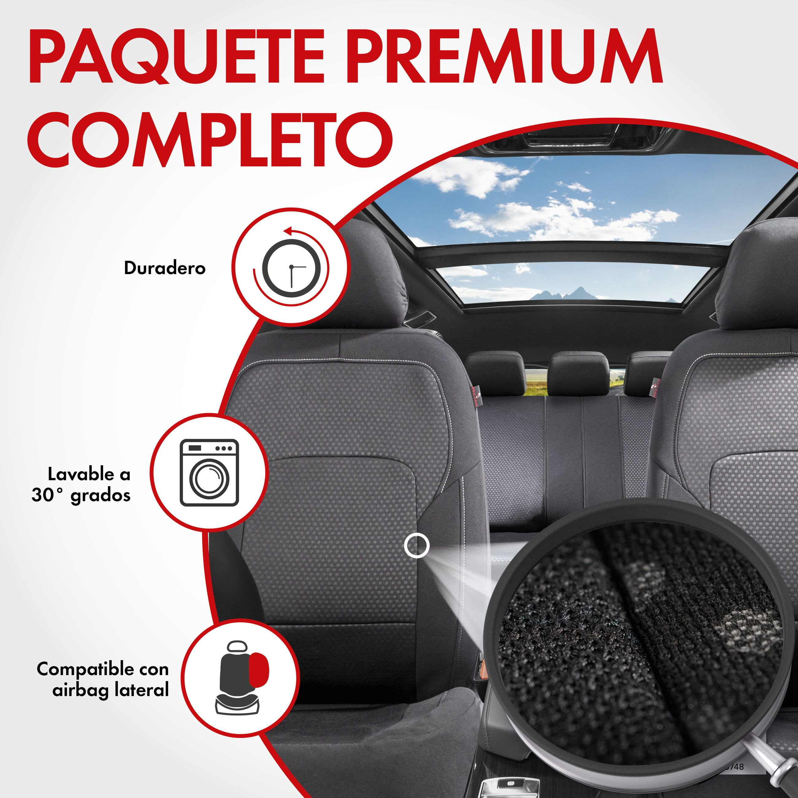 Funda de asiento ZIPP-IT Premium Logan, fundas protectoras de coche juego completo con sistema de cremallera negro/plateado