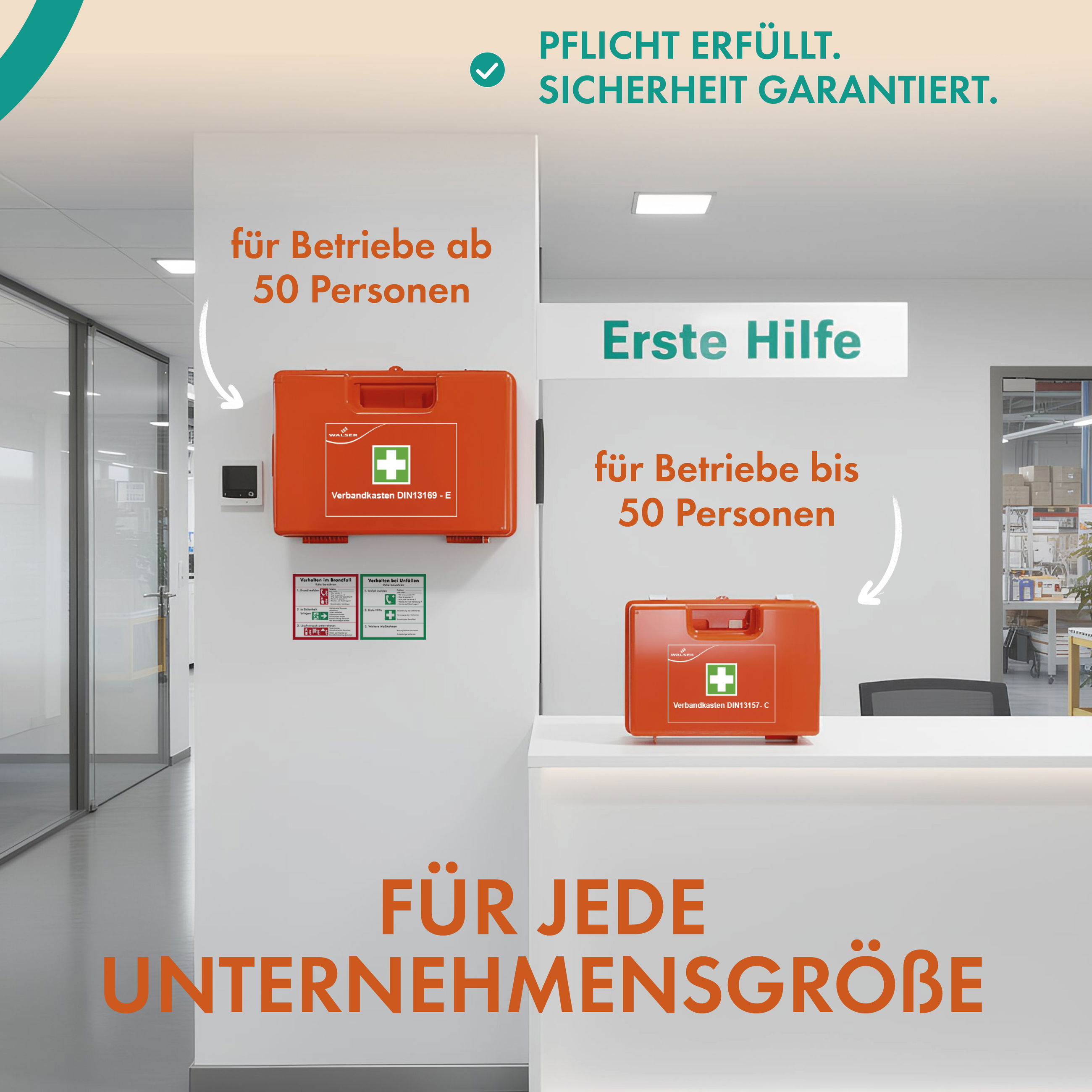 Erste Hilfe, Erste Hilfe, erste hilfe, rettungskasten, verpackung orange, wandmontage, unternehmen