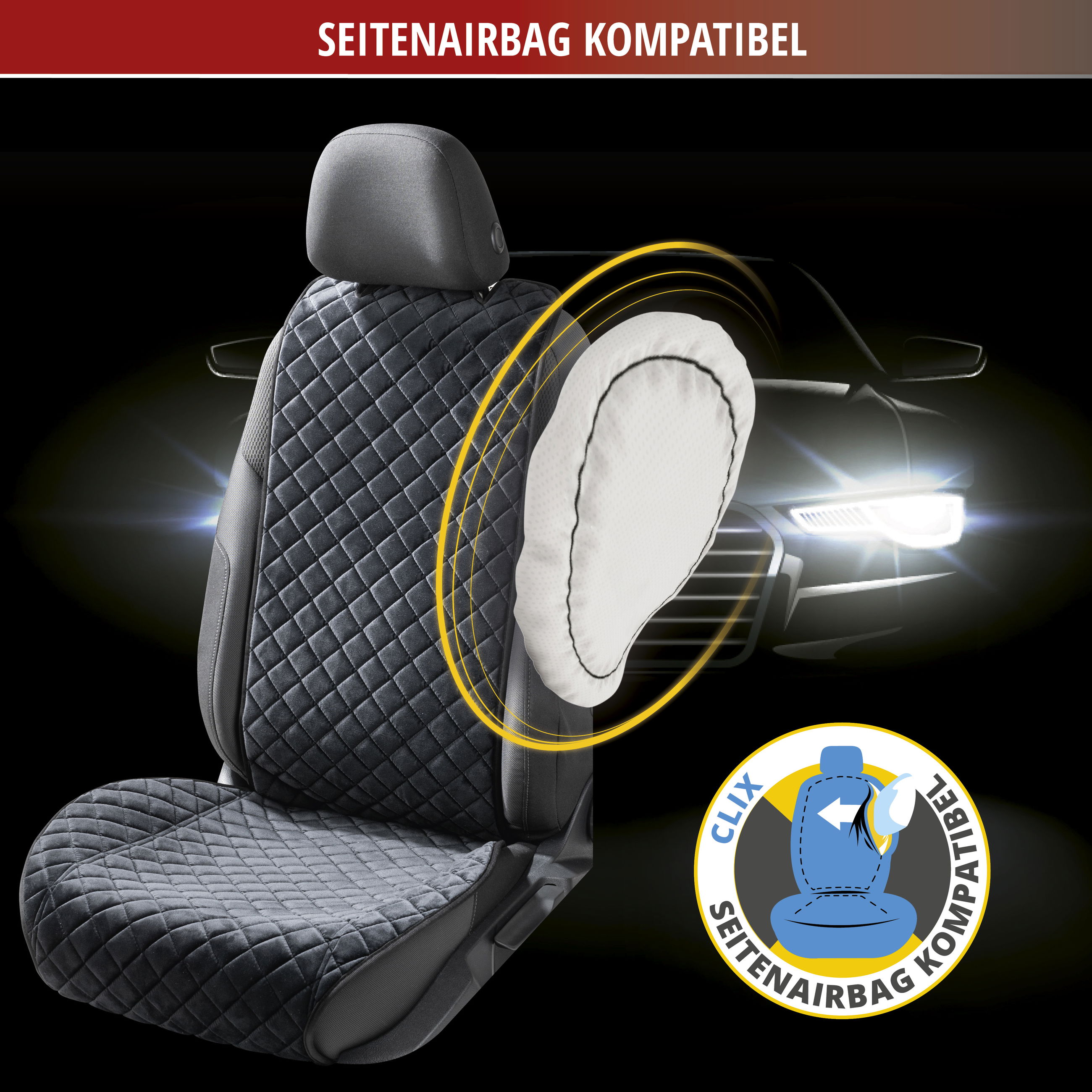 Sitzbezug, Steppmuster, Kfz-Innenraum, Kopfstütze, Airbag-kompatibel