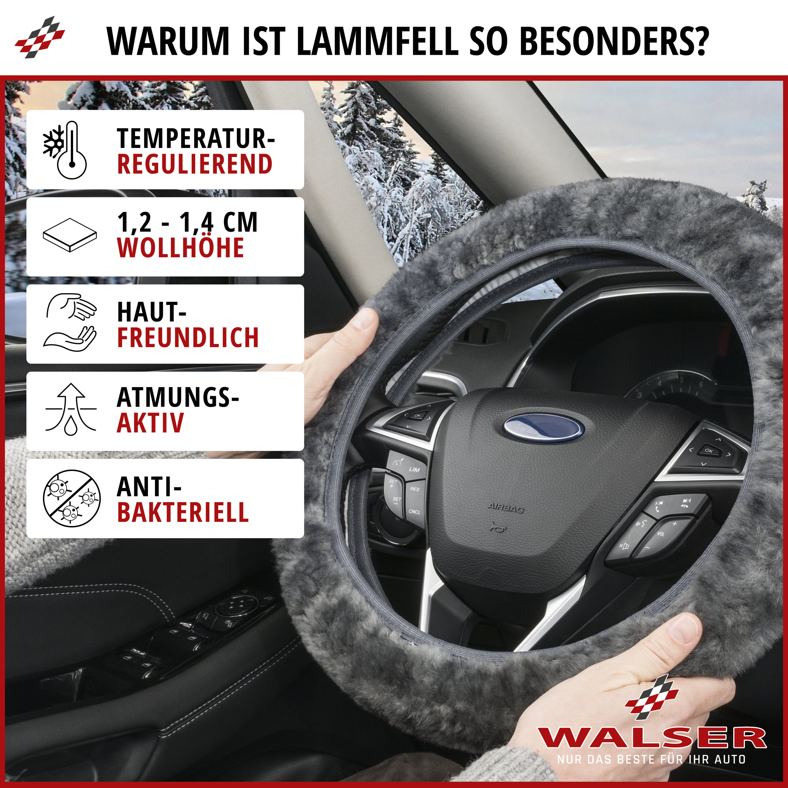 Lammfell Lenkradbezug anthrazit