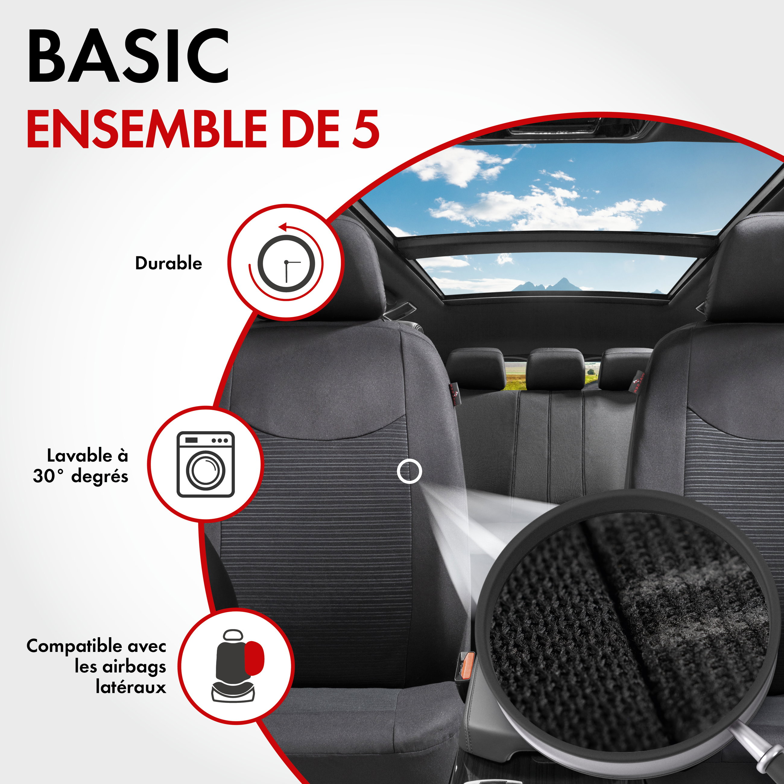 ZIPP IT Housse de sièges Speedway complet avec système de fermeture éclair noir