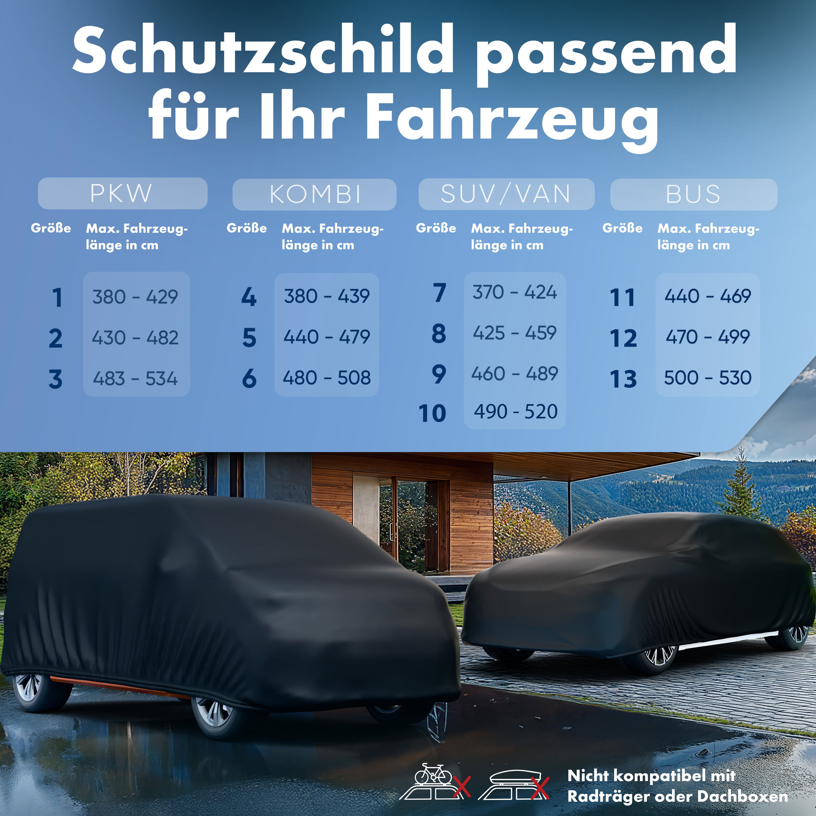 Abdeckplane Auto All Weather, Transporter Abdeckung schwarz, Autoplane Größe 11 Bus