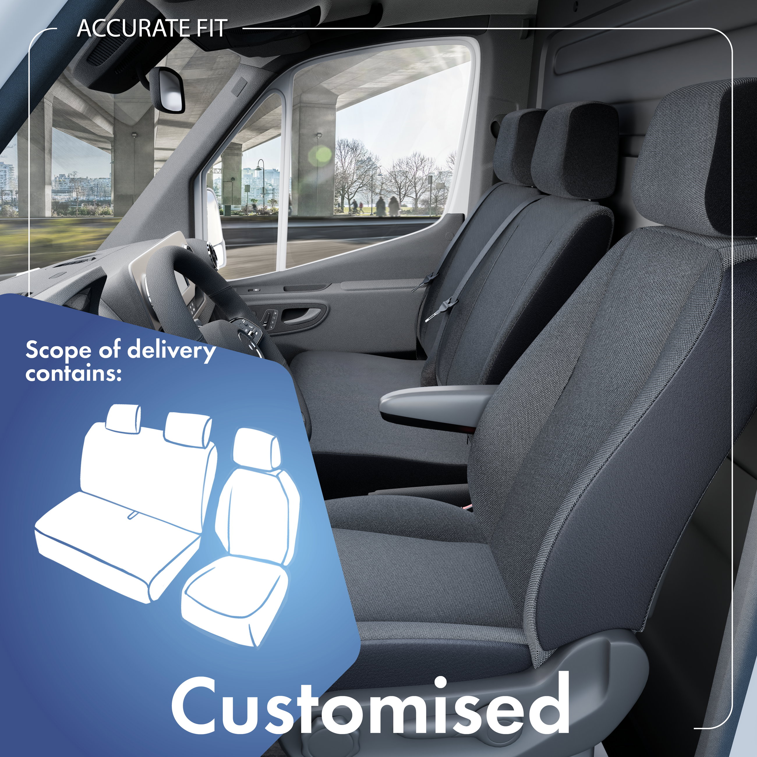 Seat cover made of fabric for Mercedes Vito/Viano, single seat cover, double bench seat cover
