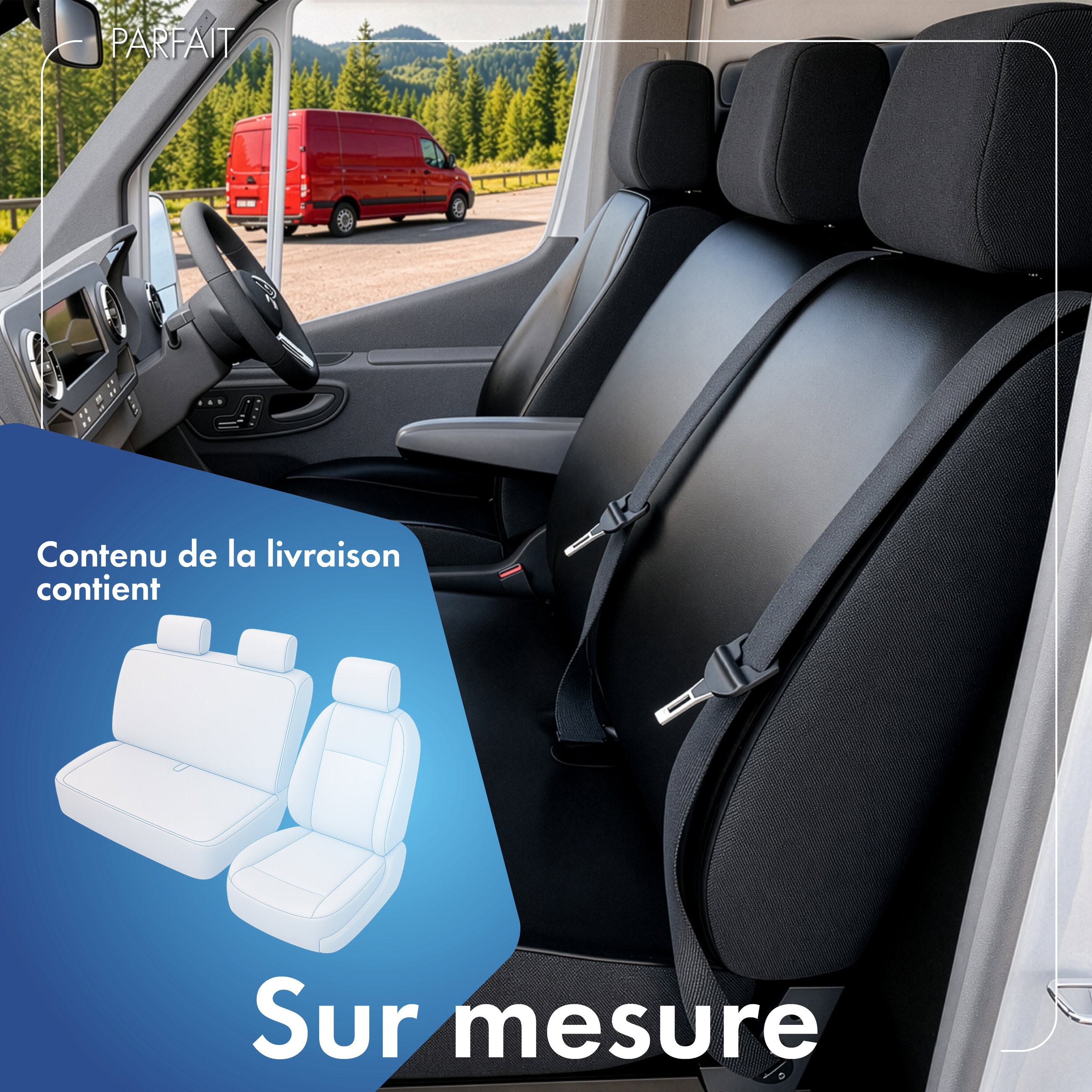 Housse de siège Transporter en simili cuir pour Renault Trafic II, Opel Vivaro, Nissan Primastar, siège simple et double