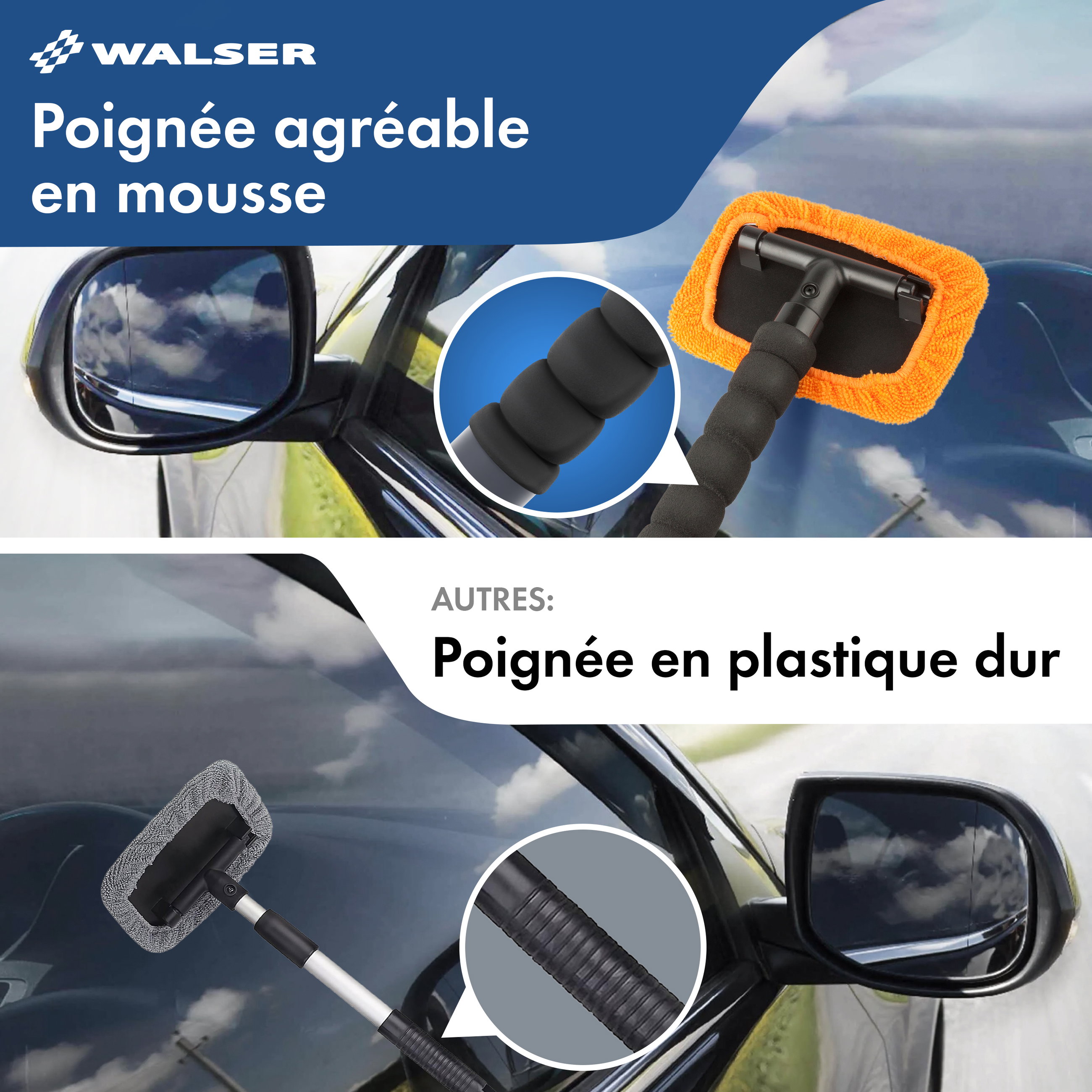 Nettoyeur de vitres avec vaporisateur télescopique 26 - 42 cm orange