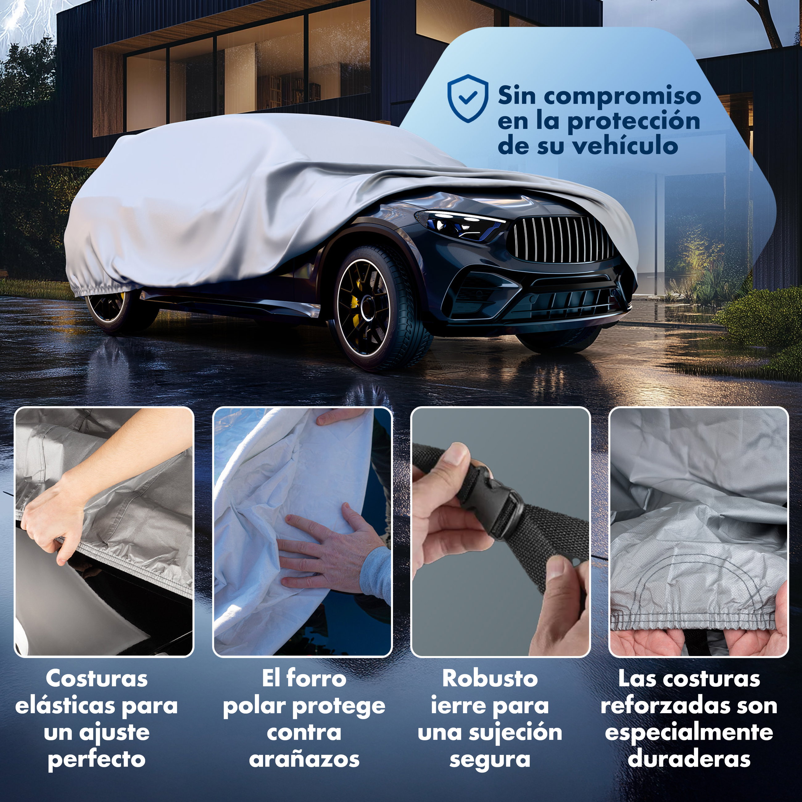 Cubierta protectora de coche All Weather, funda de coche funda integral talla 7 SUV/furgoneta, funda para coche plateado