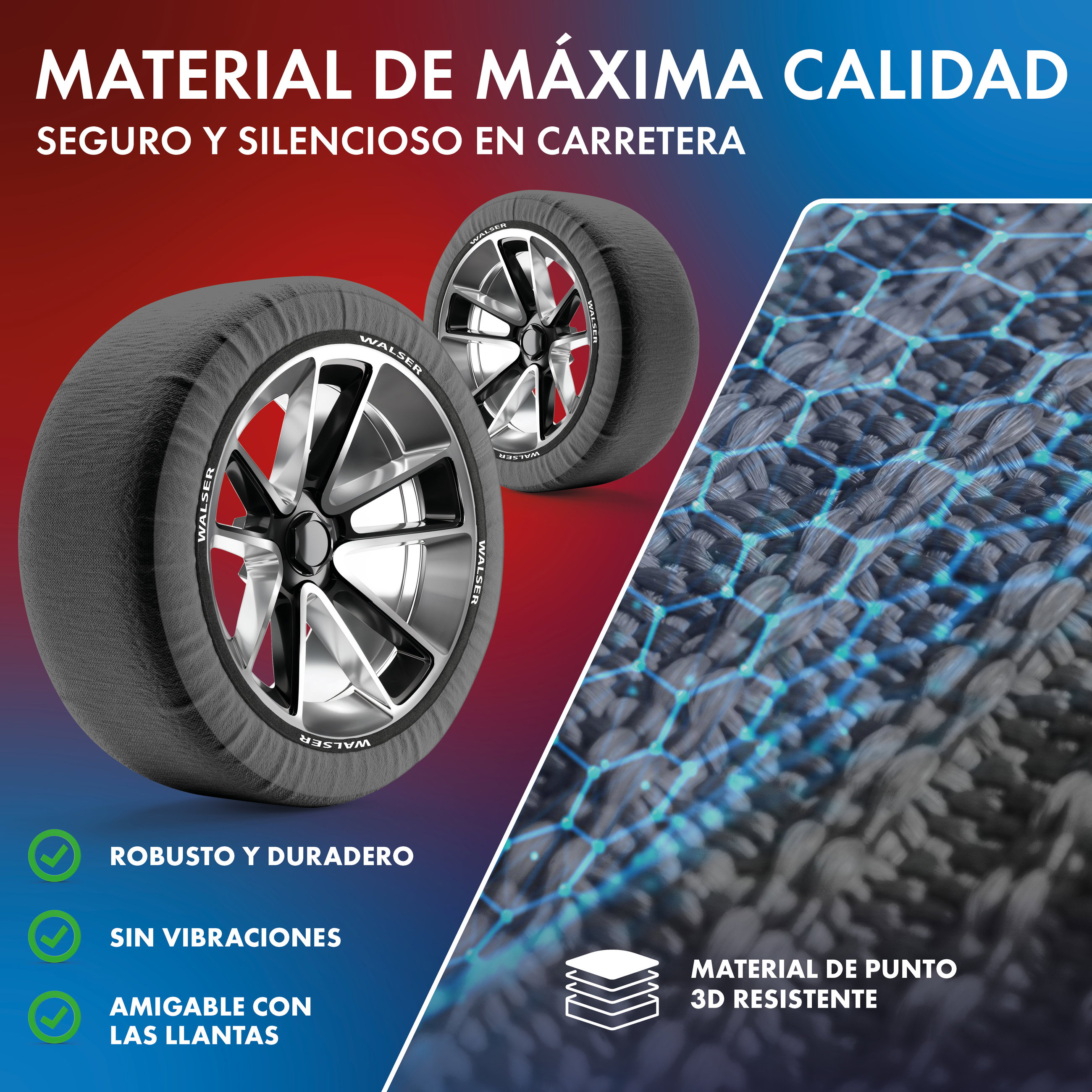 Premium Textile cadenas de nieve Easygo L, juego de 2 cadenas de nieve textiles homologadas según norma UE 16662-1, cadenas de nieve para coche, coche cadenas de nieve textiles 2 pieza gris/negro