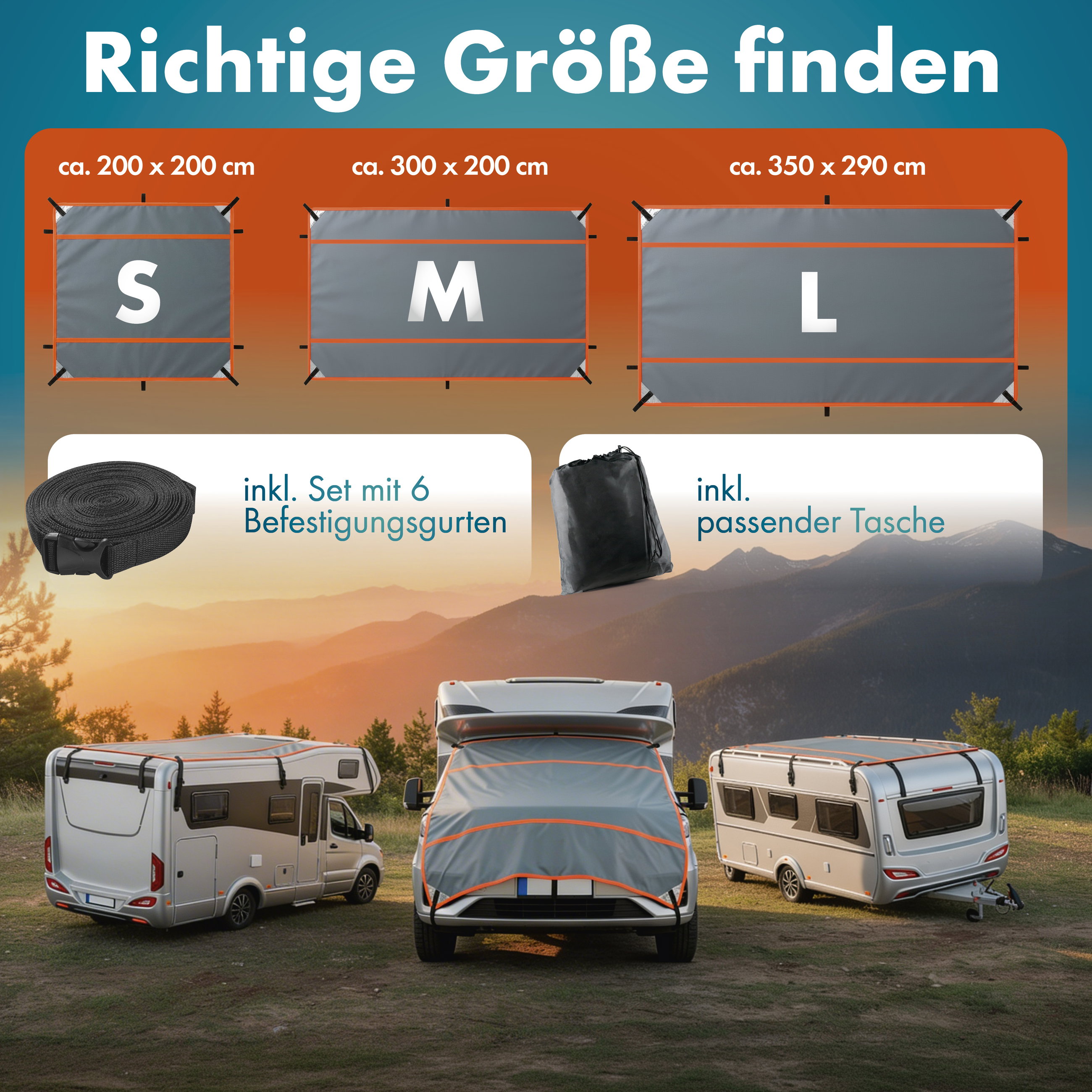 Wohnmobil/Wohnwagen Hagelschutzplane Perma Protect, Größe S (200 x 200 cm), Hagelschutz bis 1,9 cm, silber