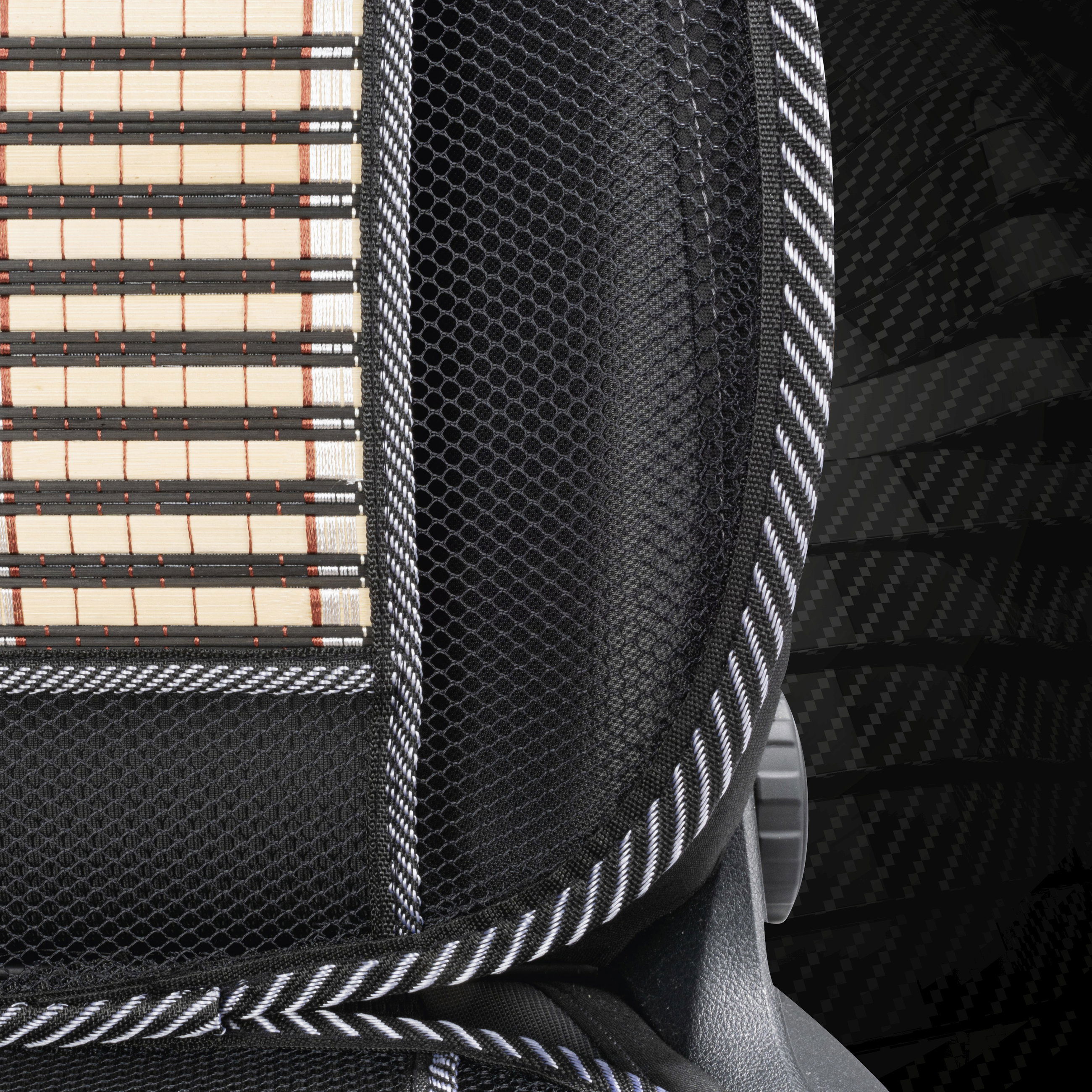 Sitzbezug, Sitzauflage, Gurtband, Karbonmuster, Nähkante