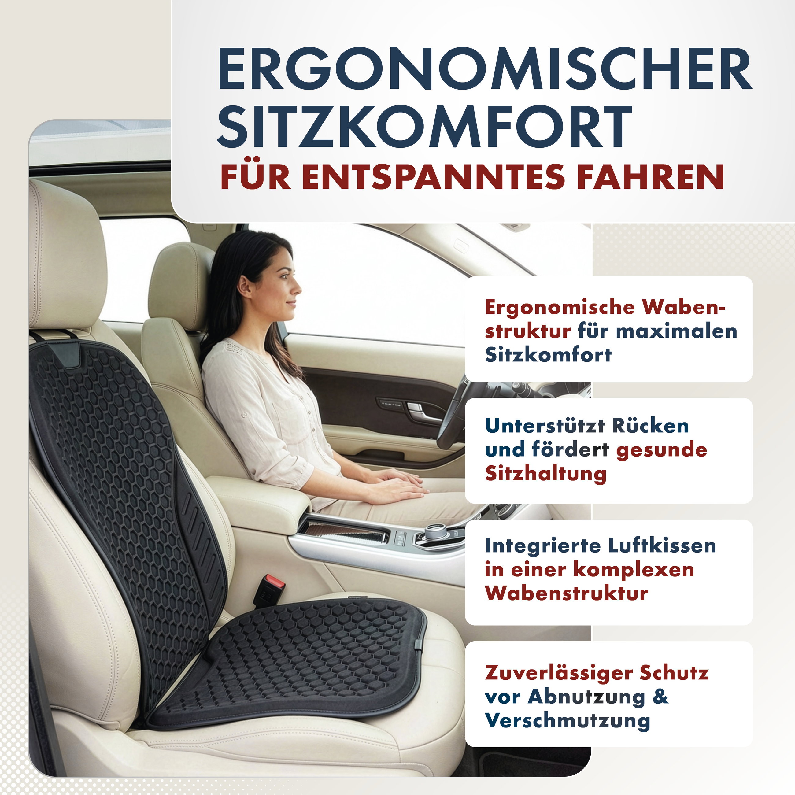 autogeltian, car seat cushion, ergonomic, wabenstruktur, orthopedic