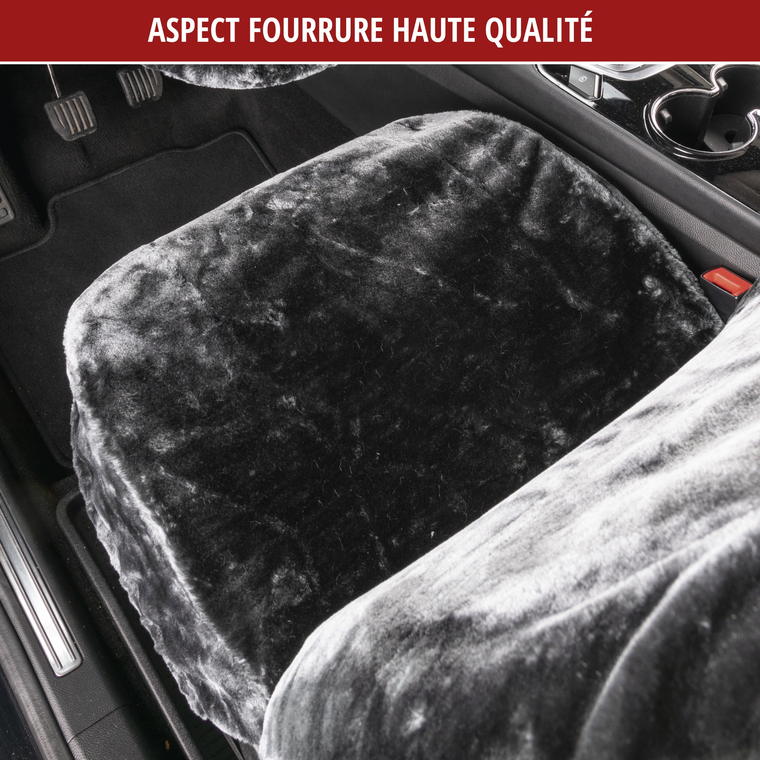 Housse de siège auto Teddy en fausse fourrure, protection de siège individuel, revêtement en fausse fourrure anthracite, 1 pièce