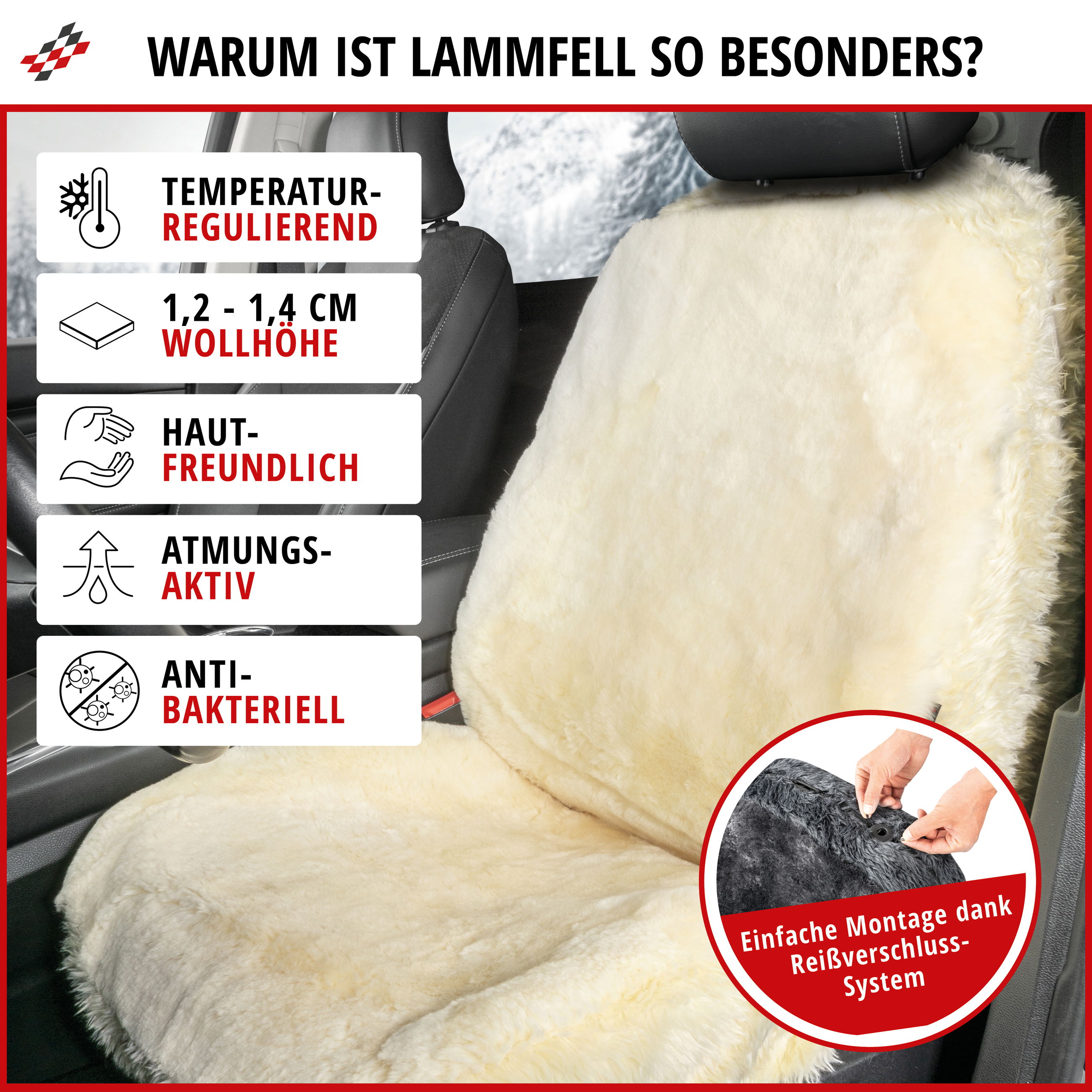 Autositzbezug Mona Lammfell & Webpelz, 12-14 mm beige - ZippIt 110 & 115