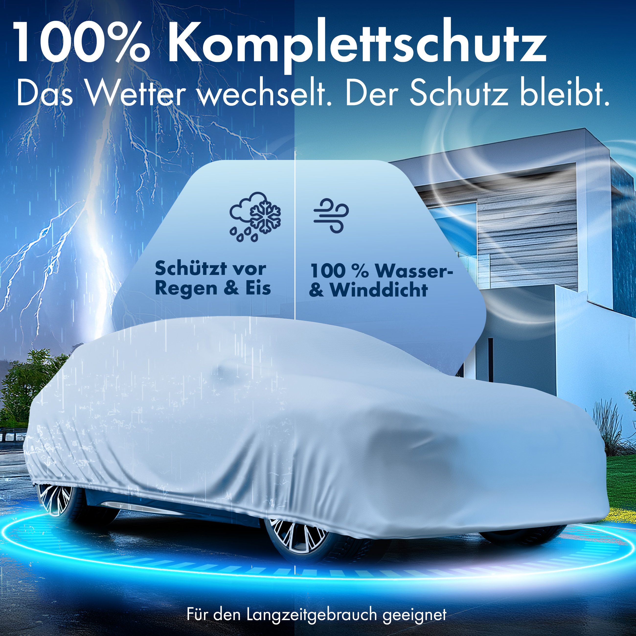 Abdeckplane Auto, Autoplane Vollgarage Kombi Größe L, Autoabdeckung silber