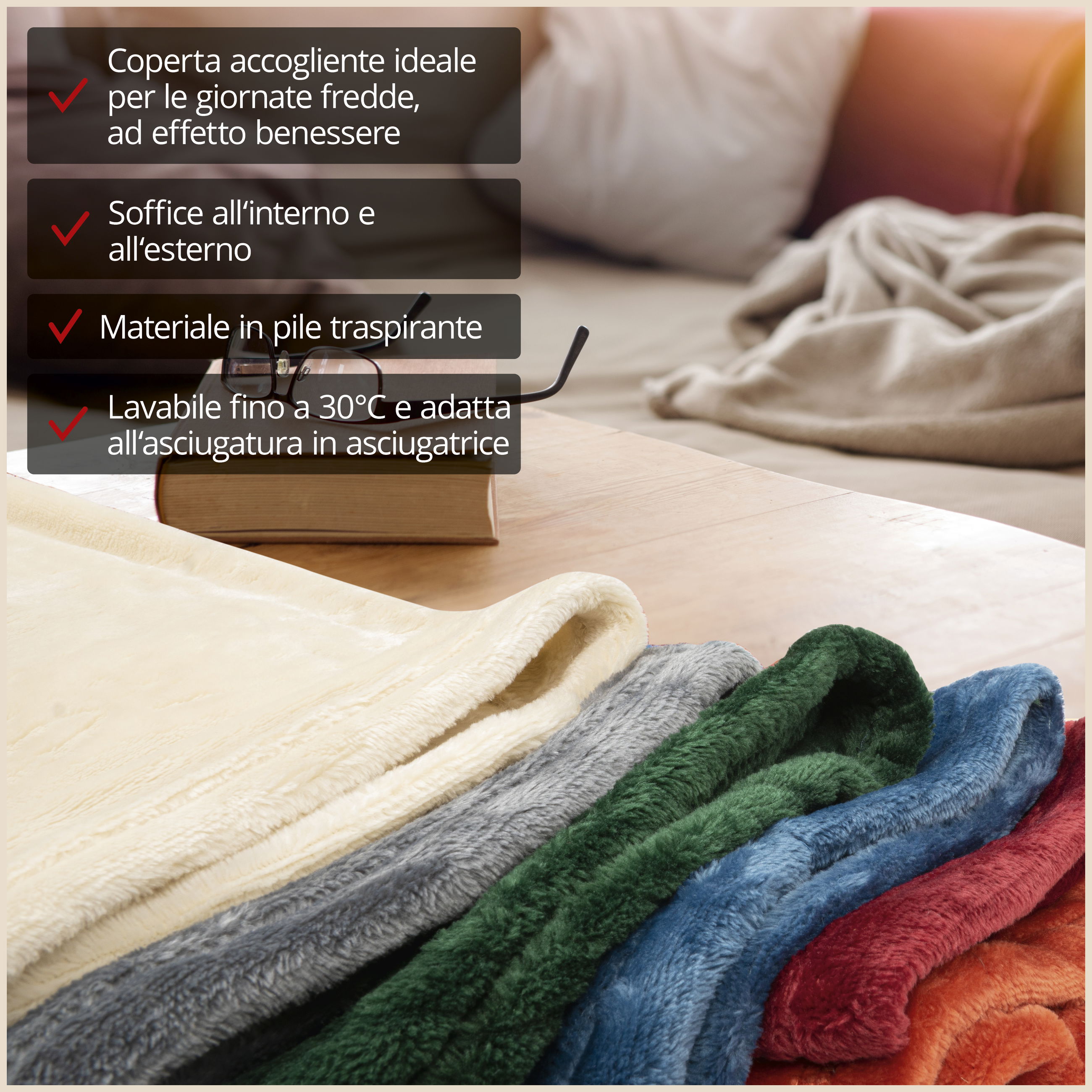 CelinaTex Coperta Con Maniche E Tasche Per Piedi - Morbida Microfibra Pile Coral 170x200 Cm, Bianco Crema, Certificata Oeko-Tex