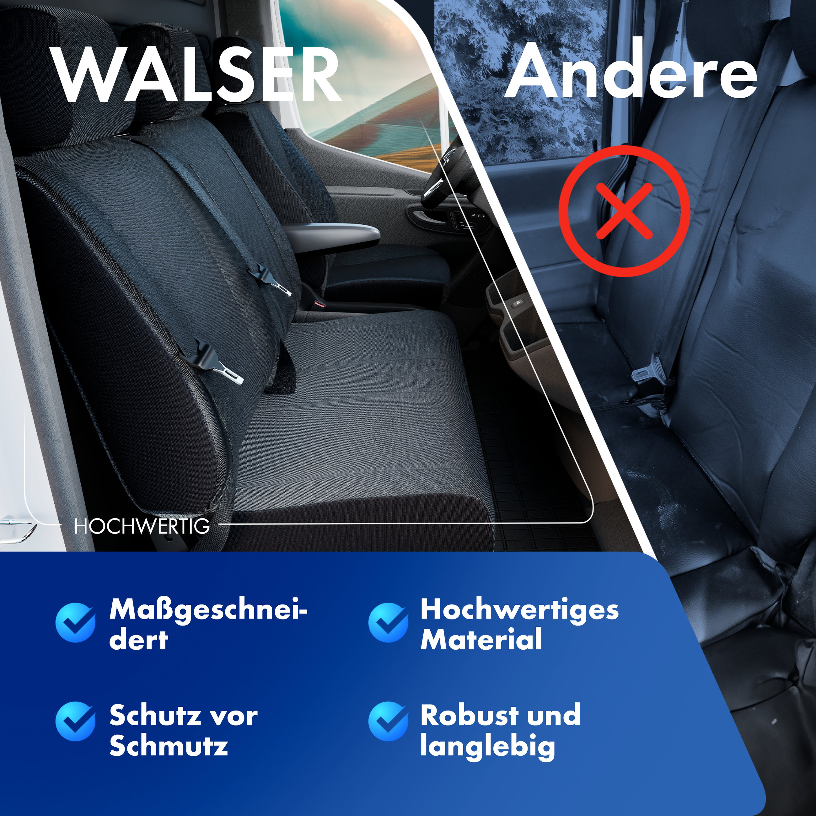 Ford Transit V363/Transit Connect V408 kompatibler Sitzbezug Stoff, passgenau für Doppelbank vorne Sitzbank teilbar, robuste Sitzbezüge Transporter/Van anthrazit