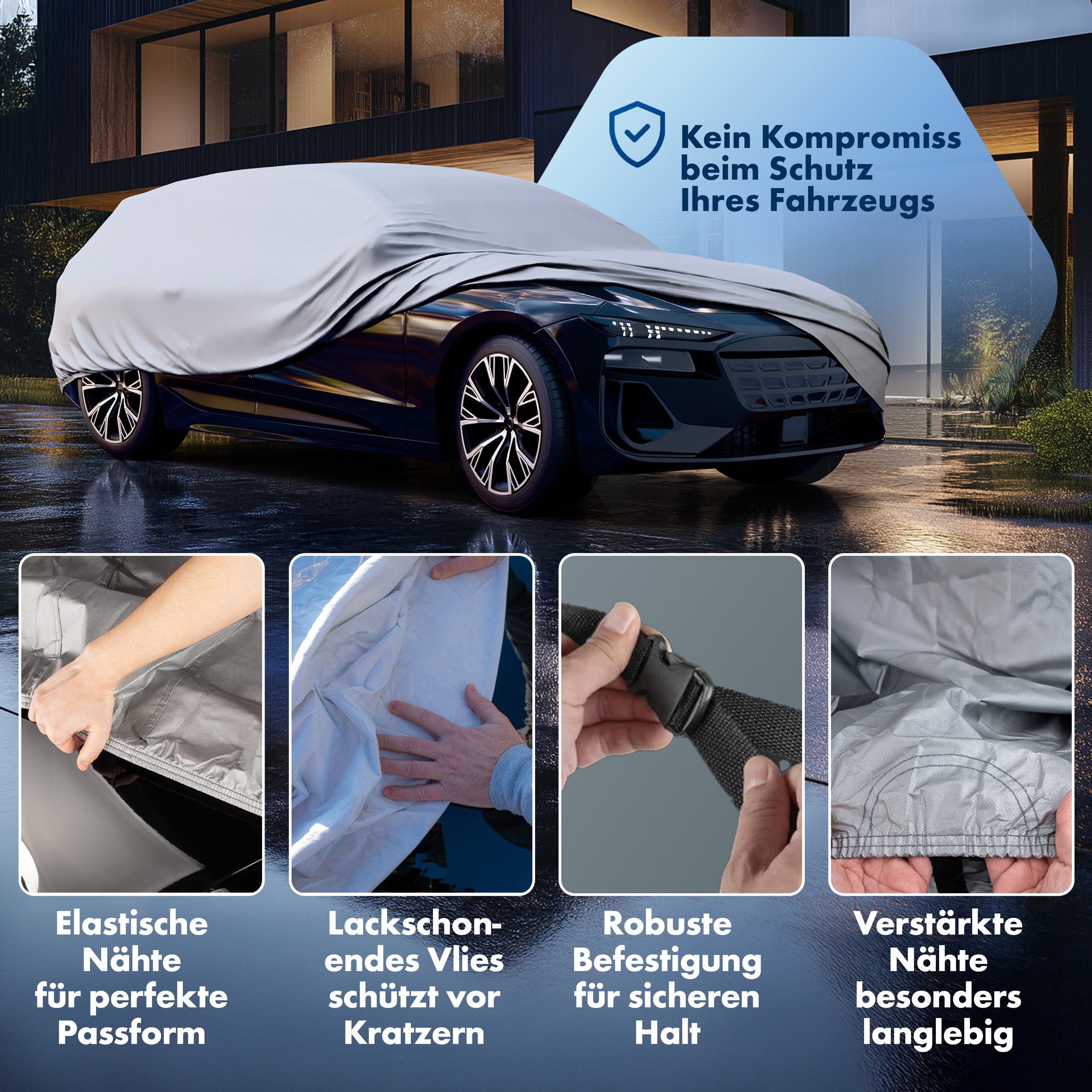 Abdeckplane Auto, Autoplane Vollgarage Kombi Größe L, Autoabdeckung silber