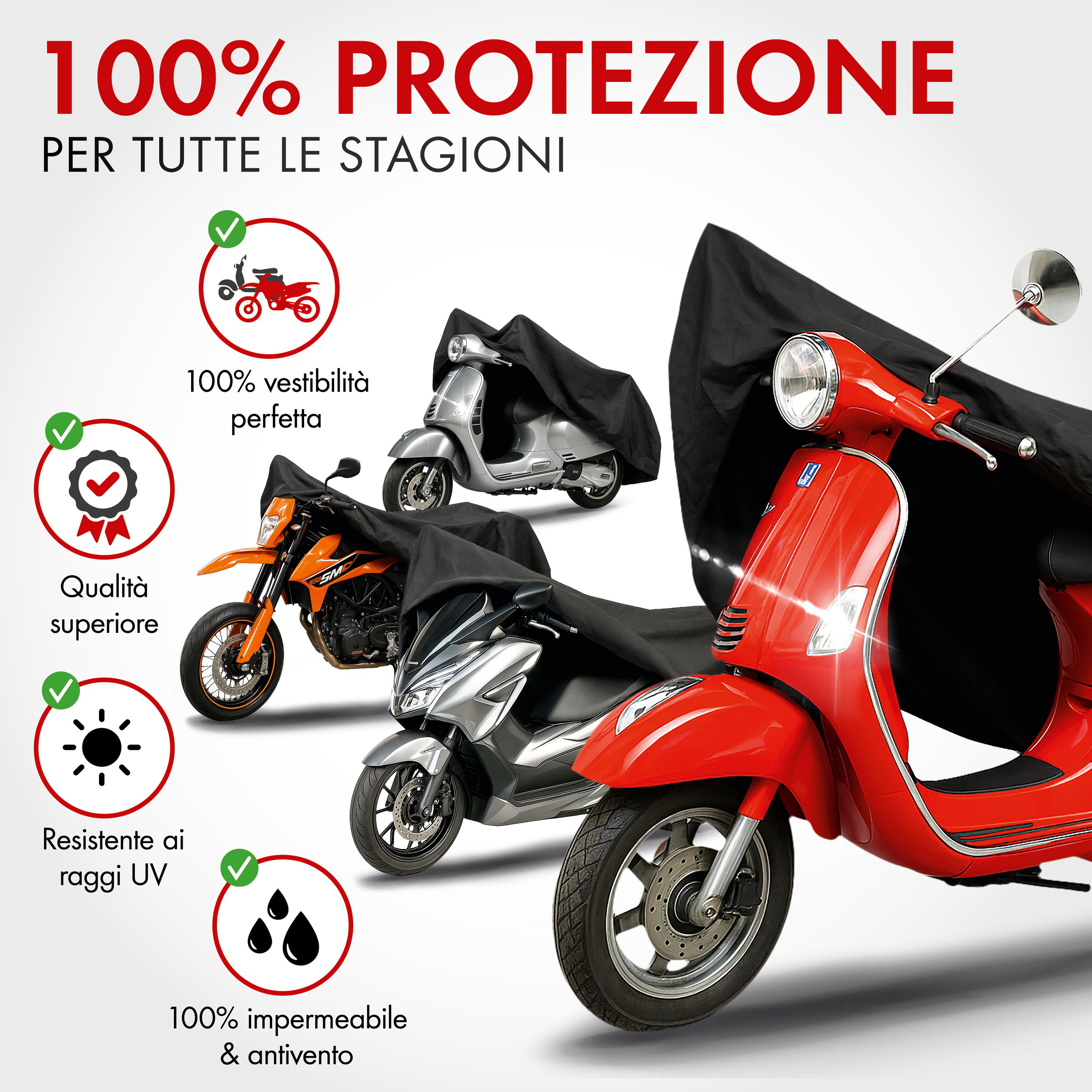 Premium Telone per moto S, Telone Vespa in robusto PVC, Garage per moto impermeabile - 185x90x110 cm nero