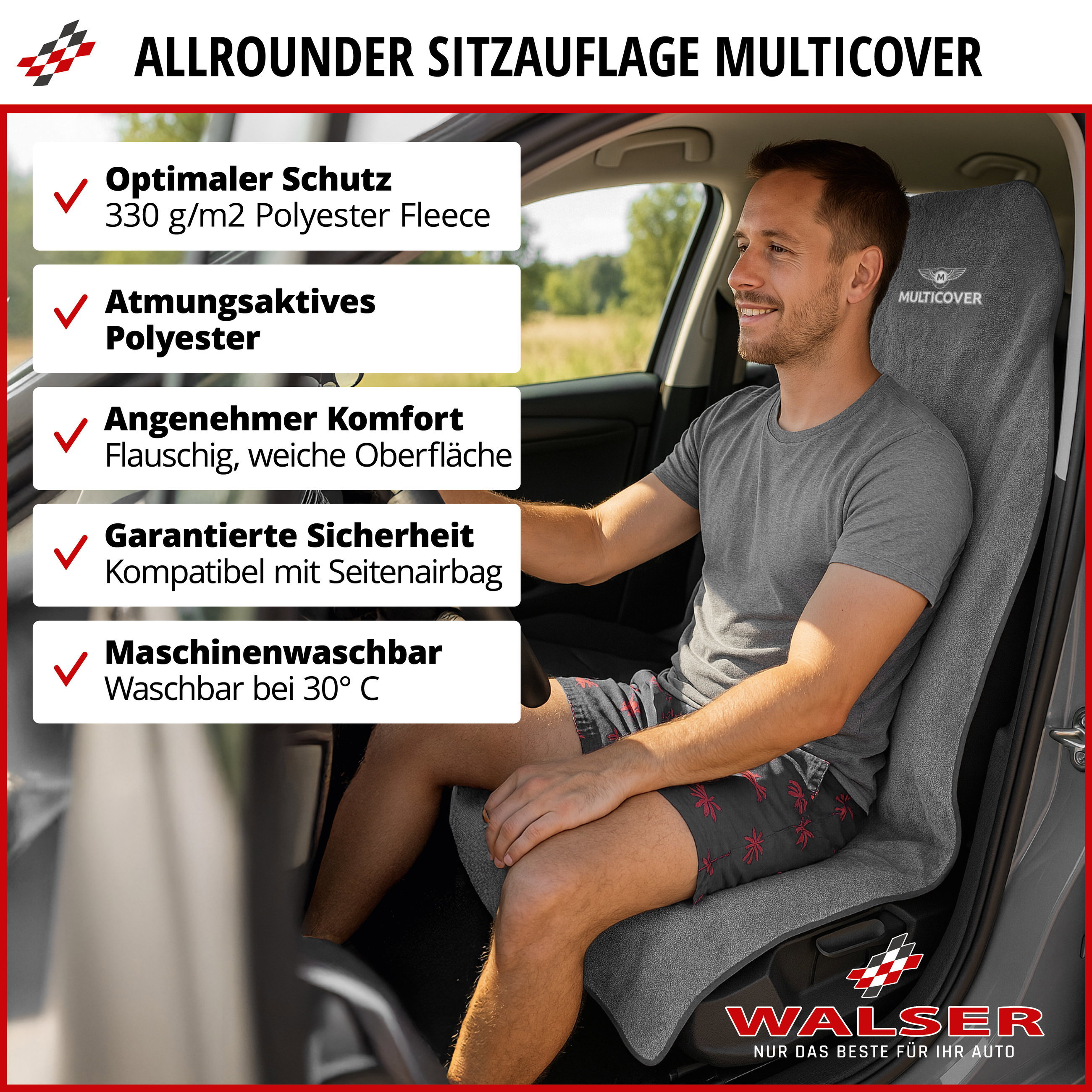 PKW-Sitzaufleger Multicover, Auto-Sitzauflage waschbar grau, 1 Stück